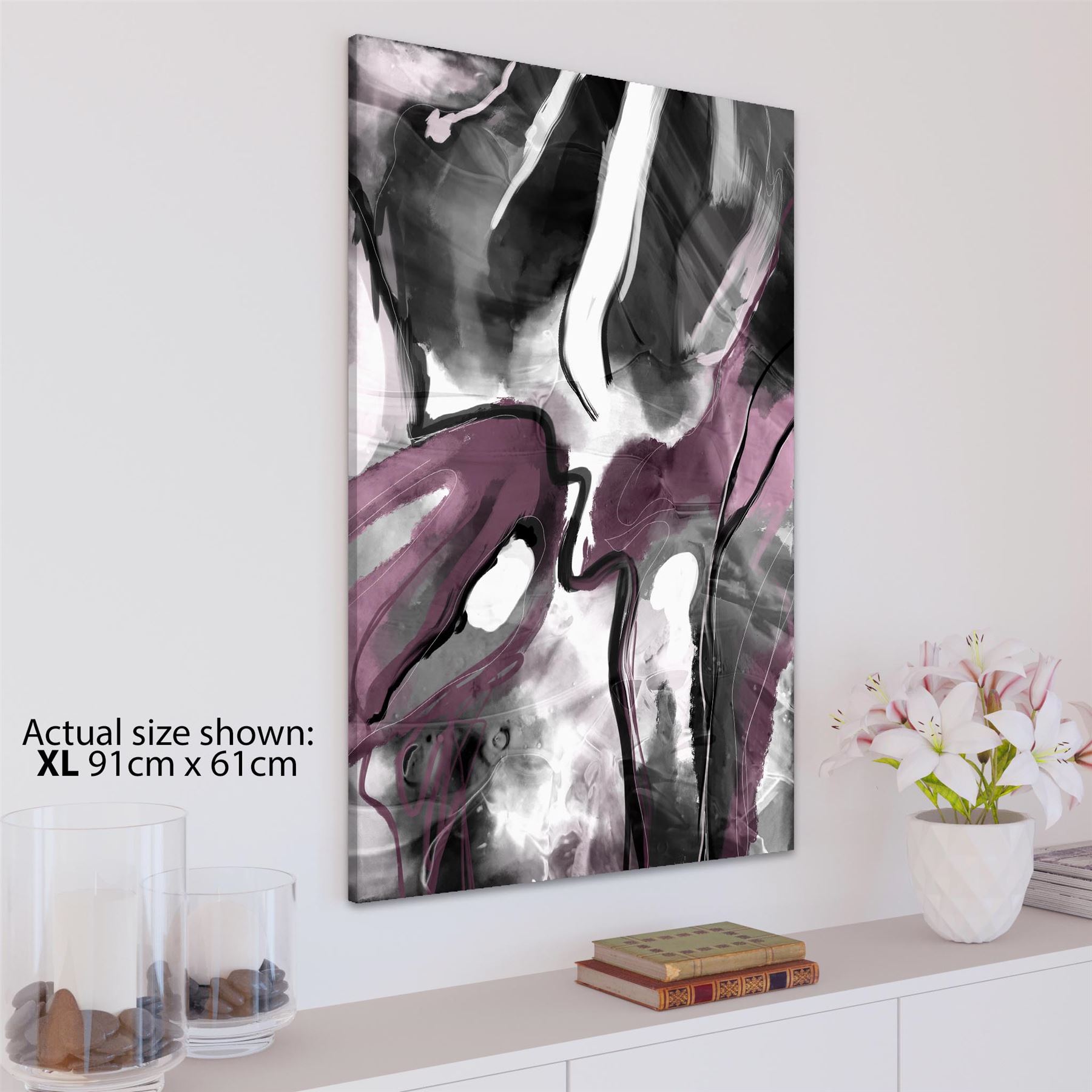 Abstract Plum Grey Watercolour Painting Canvas Wall Art Print - Picture 16 of 55