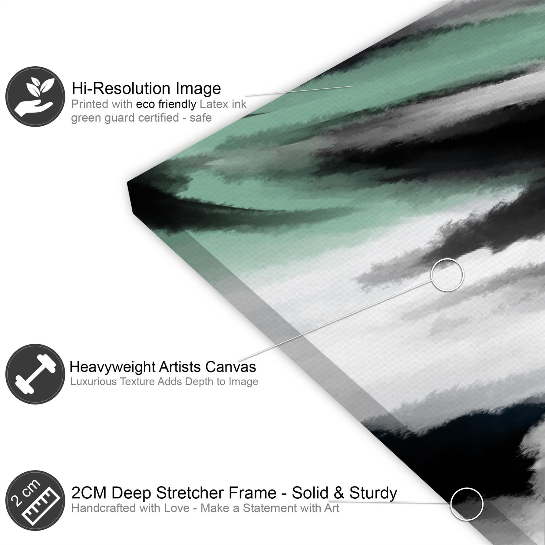Abstract Green Grey Oil Paint Effect Canvas Wall Art Picture - Picture 19 of 55