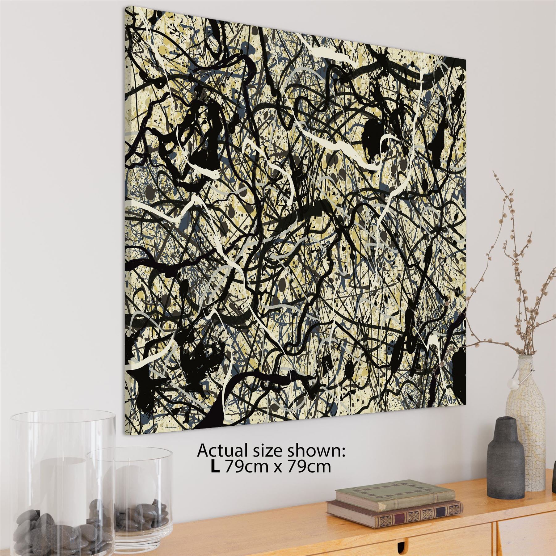 Abstract Grey Cream Jackson Pollock Inspired Style Canvas Wall Art - Picture 10 of 54