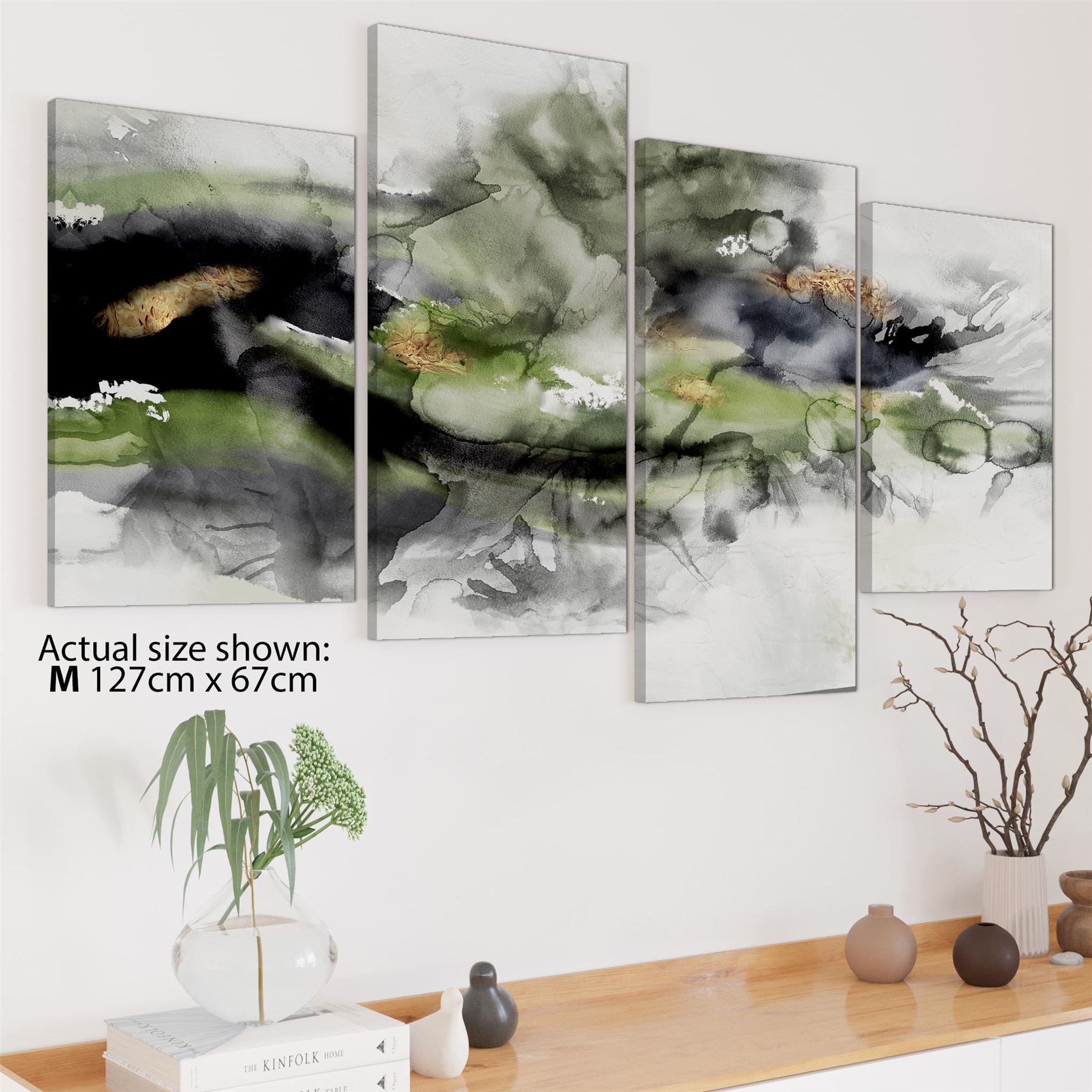 Abstract Lime Green Grey Watercolour Canvas Art Pictures - Picture 43 of 54