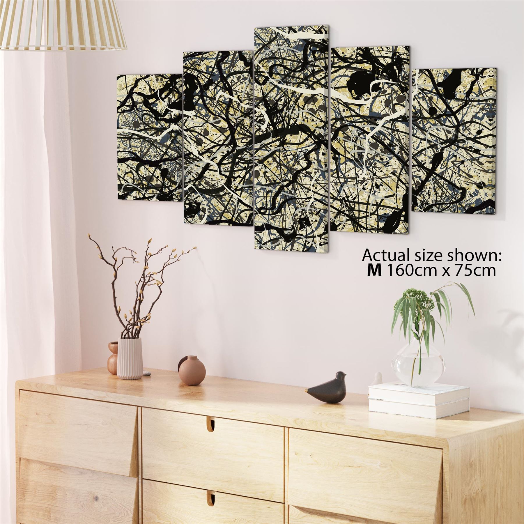 Abstract Grey Cream Jackson Pollock Inspired Style Canvas Wall Art - Picture 51 of 54