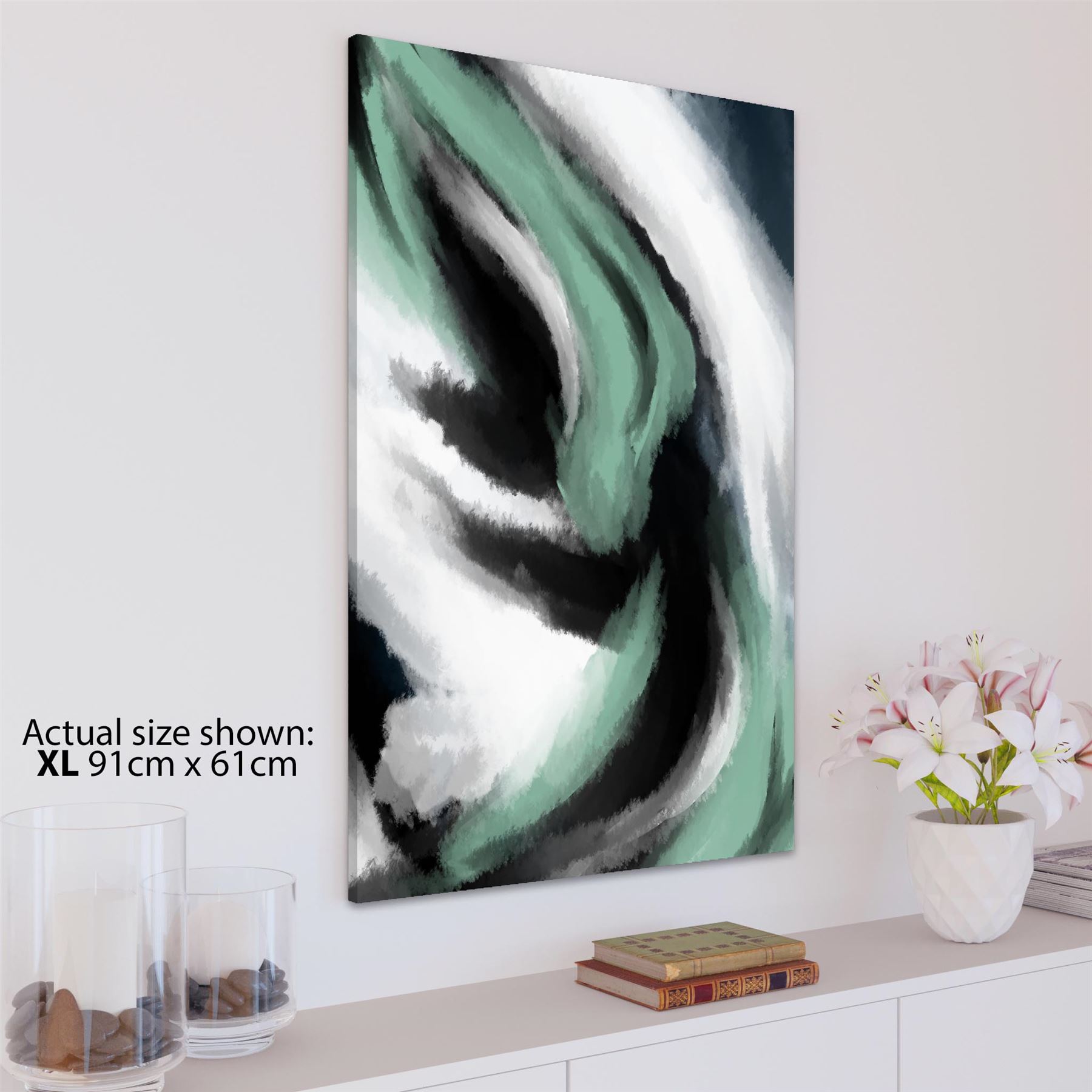 Abstract Green Grey Oil Paint Effect Canvas Wall Art Picture - Picture 28 of 55