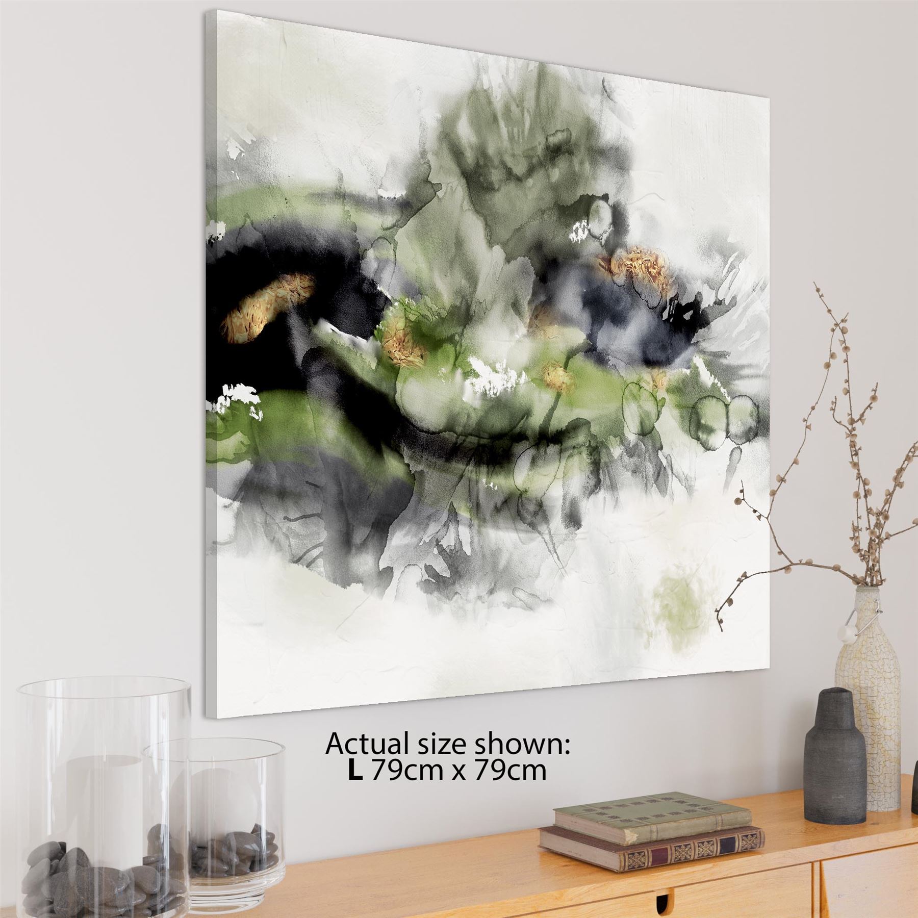 Abstract Lime Green Grey Watercolour Canvas Art Pictures - Picture 10 of 54