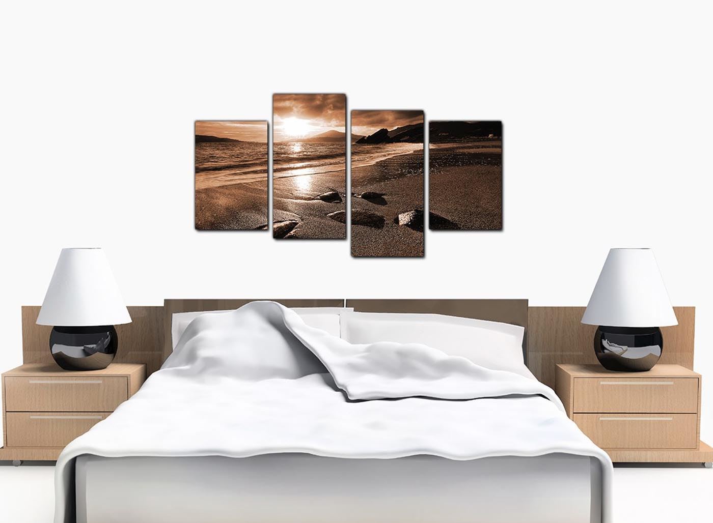 Large Brown Sepia Beach Canvas Wall Art Pictures 130cm Prints XL 4076