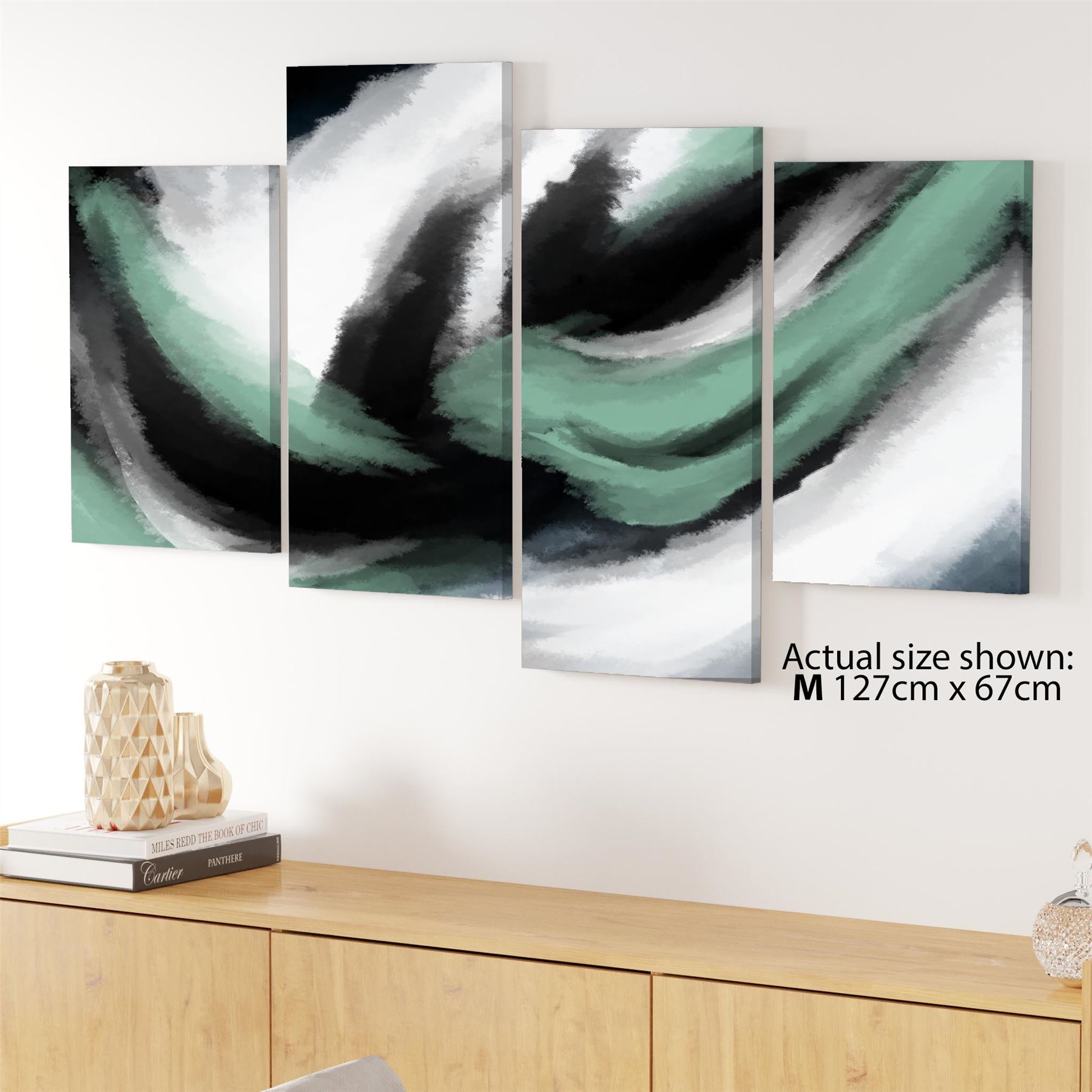 Abstract Green Grey Oil Paint Effect Canvas Wall Art Picture - Picture 45 of 55