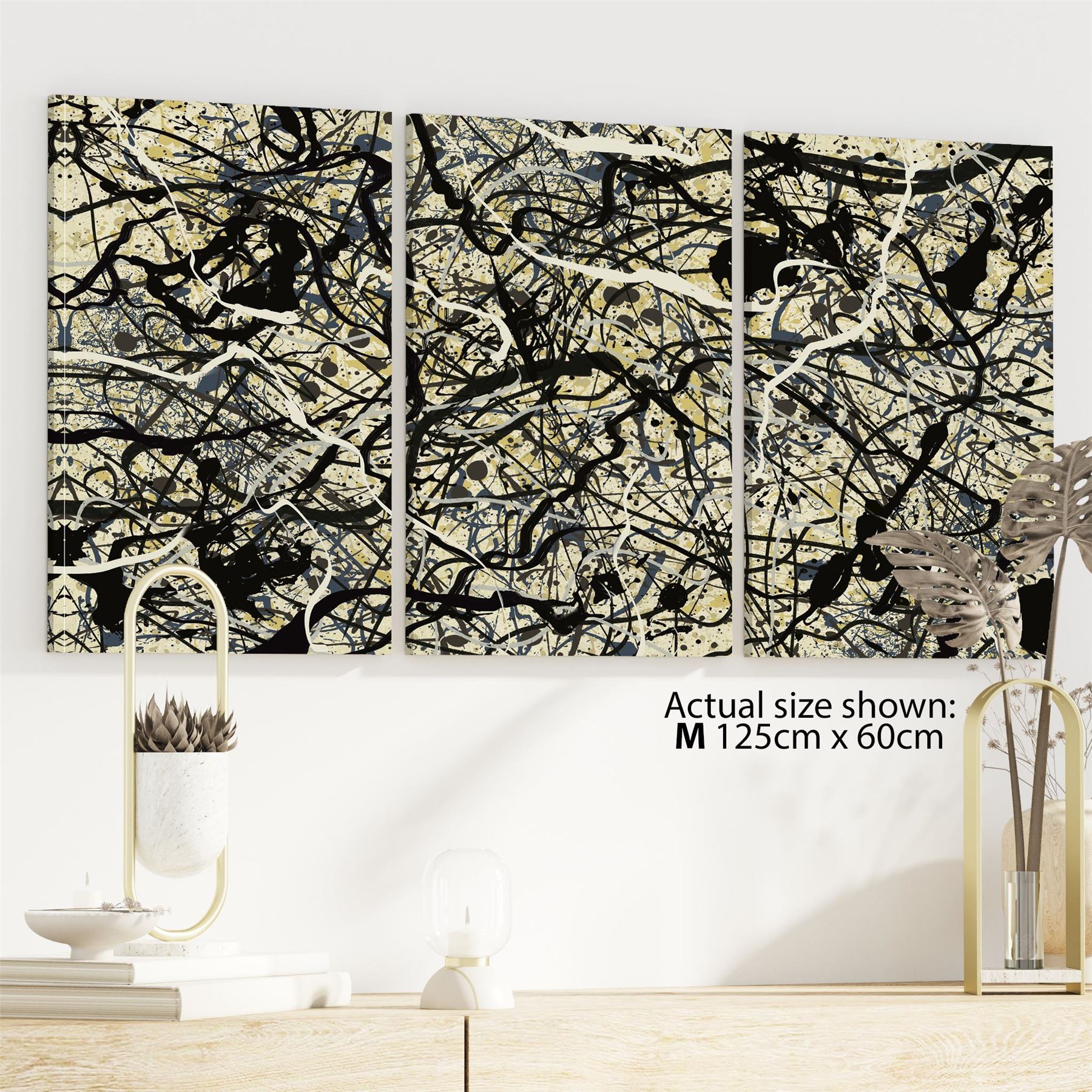 Abstract Grey Cream Jackson Pollock Inspired Style Canvas Wall Art - Picture 38 of 54