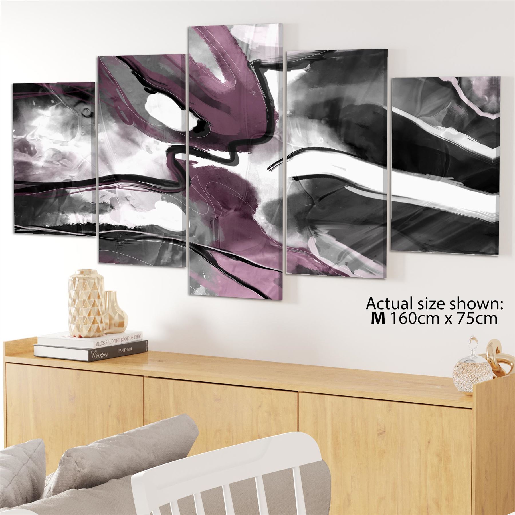 Abstract Plum Grey Watercolour Painting Canvas Wall Art Print - Picture 50 of 55
