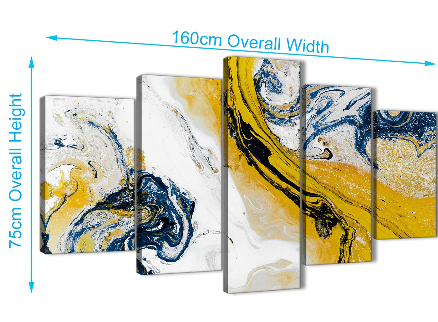 Mustard Yellow and Blue Swirl Living Room Canvas Pictures - Abstract Print - Picture 14 of 32