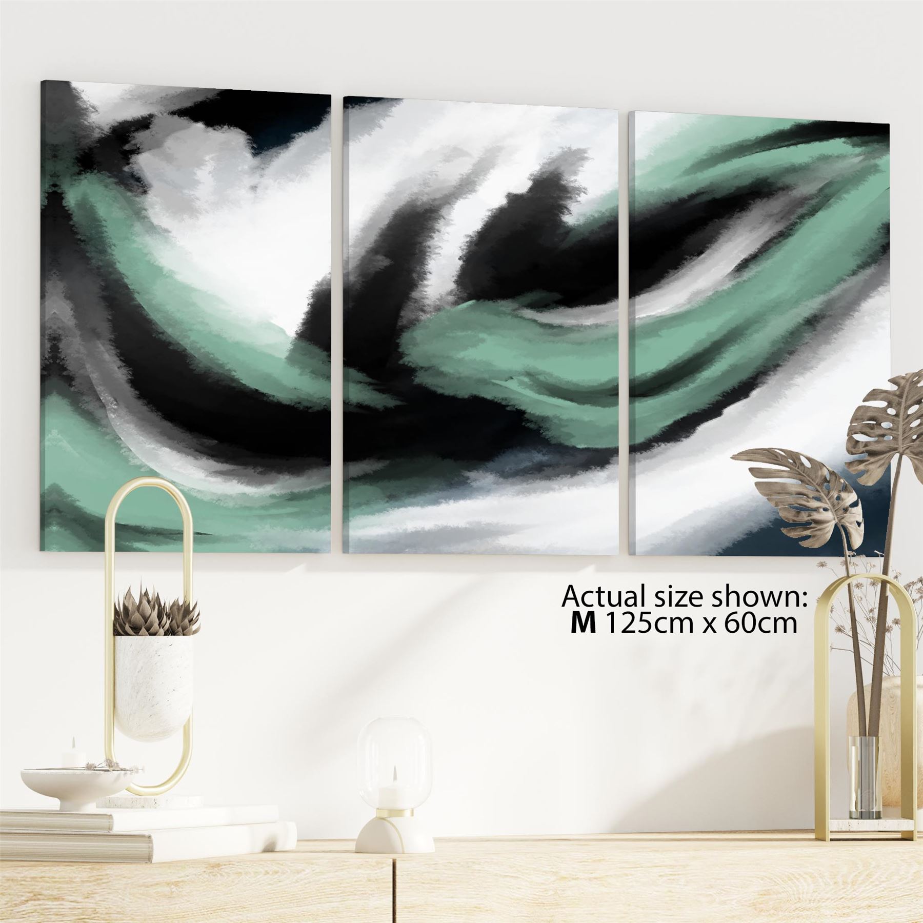 Abstract Green Grey Oil Paint Effect Canvas Wall Art Picture - Picture 39 of 55