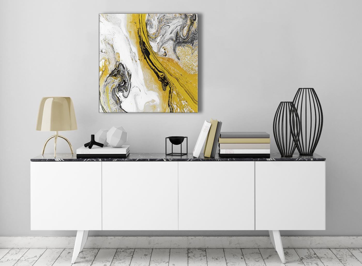 Mustard Yellow and Grey Swirl Bedroom Canvas Wall Art - Abstract Print - Picture 26 of 32