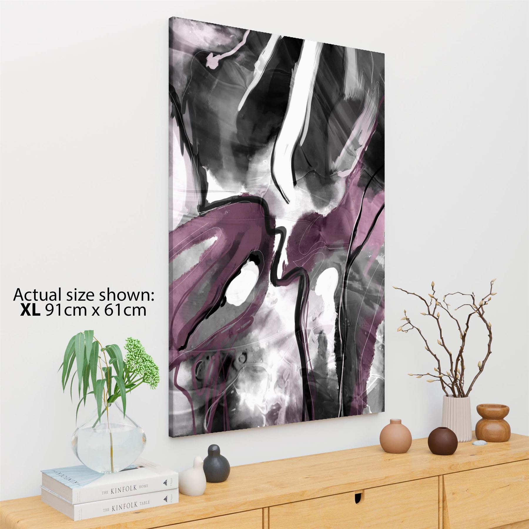 Abstract Plum Grey Watercolour Painting Canvas Wall Art Print - Picture 27 of 55