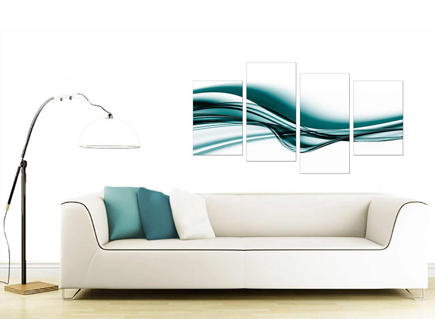 Large Modern Teal Canvas Wall Art Pictures 130cm Wide Prints Set 4033