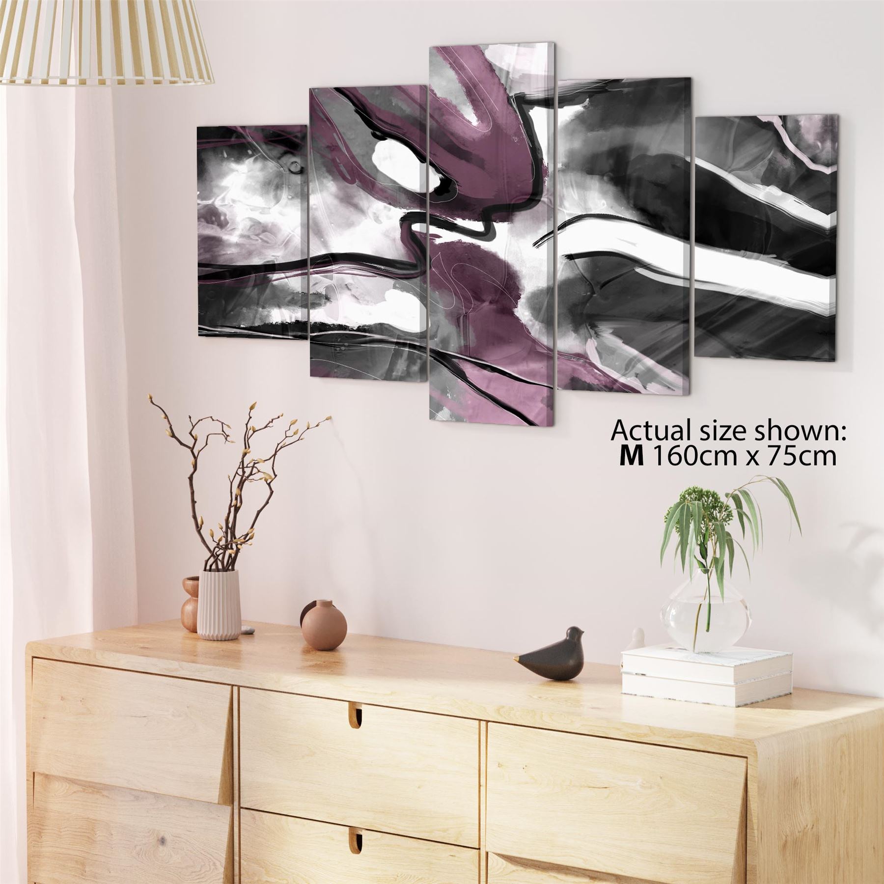 Abstract Plum Grey Watercolour Painting Canvas Wall Art Print - Picture 52 of 55