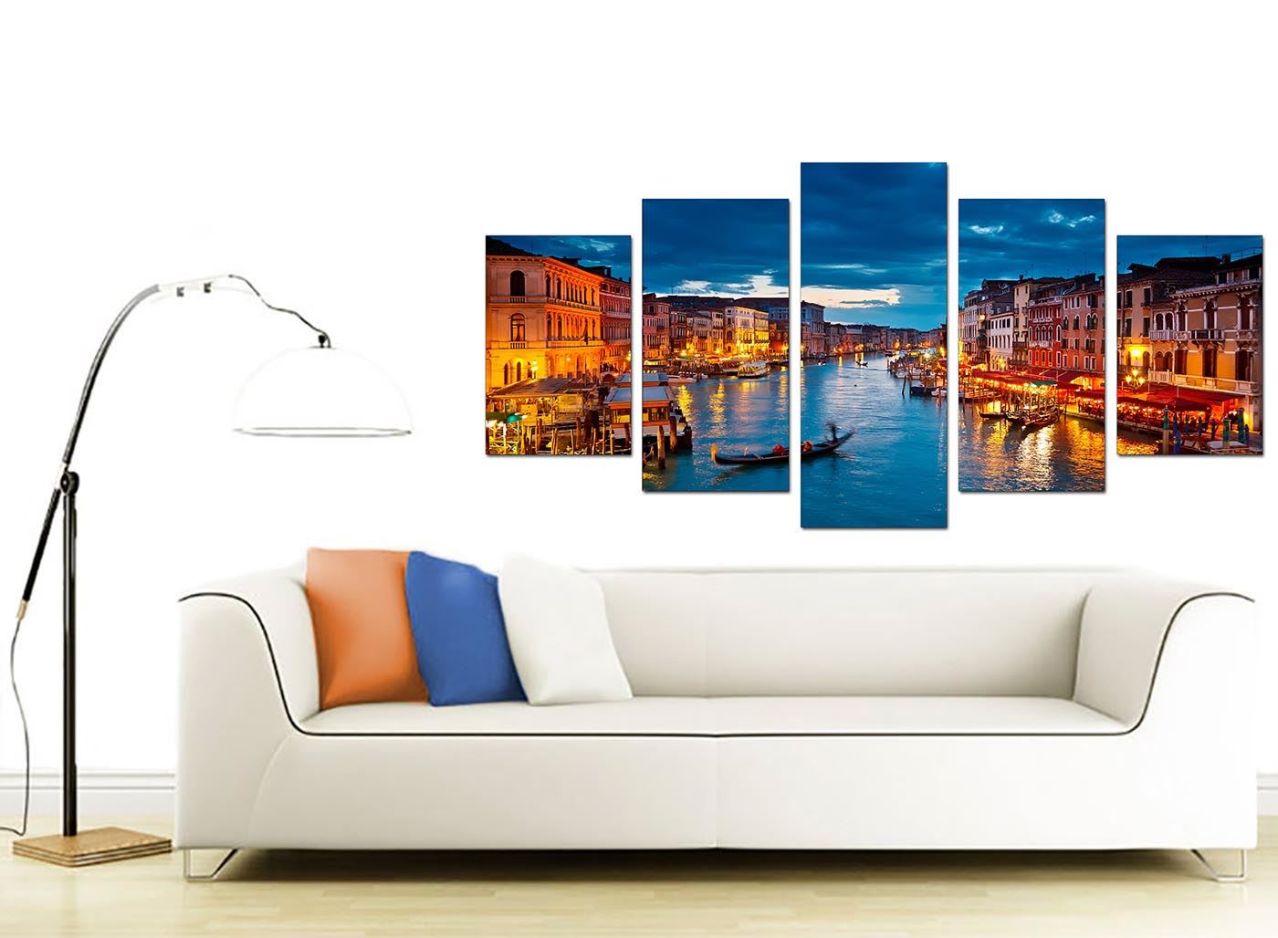 Split Canvas 5 Piece Blue Multi Panel Five Part Venice Italy 5068