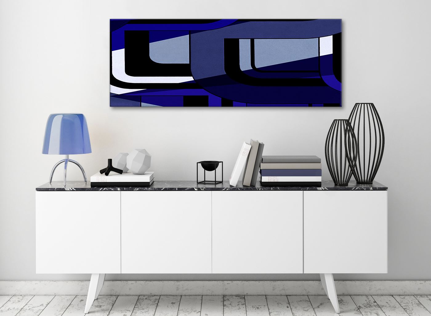 Indigo Azul Marino Pintura Sala De Lona Pared Arte Abstracto 1411-120 Cm