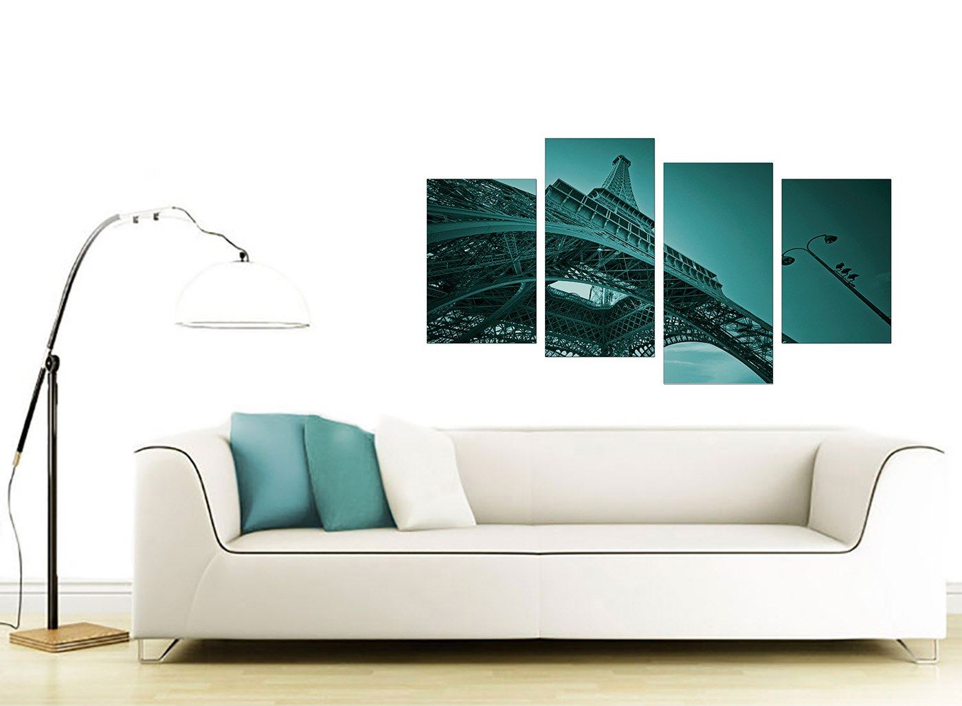Paris Eiffel Tower Teal Canvas Pictures Set 130cm Wide Prints XL 4014