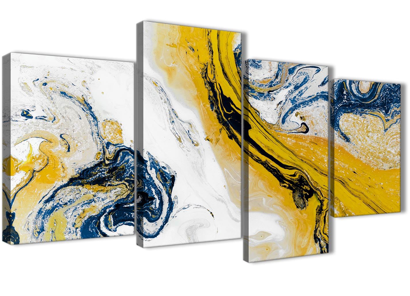 Mustard Yellow and Blue Swirl Living Room Canvas Pictures - Abstract Print - Picture 7 of 32