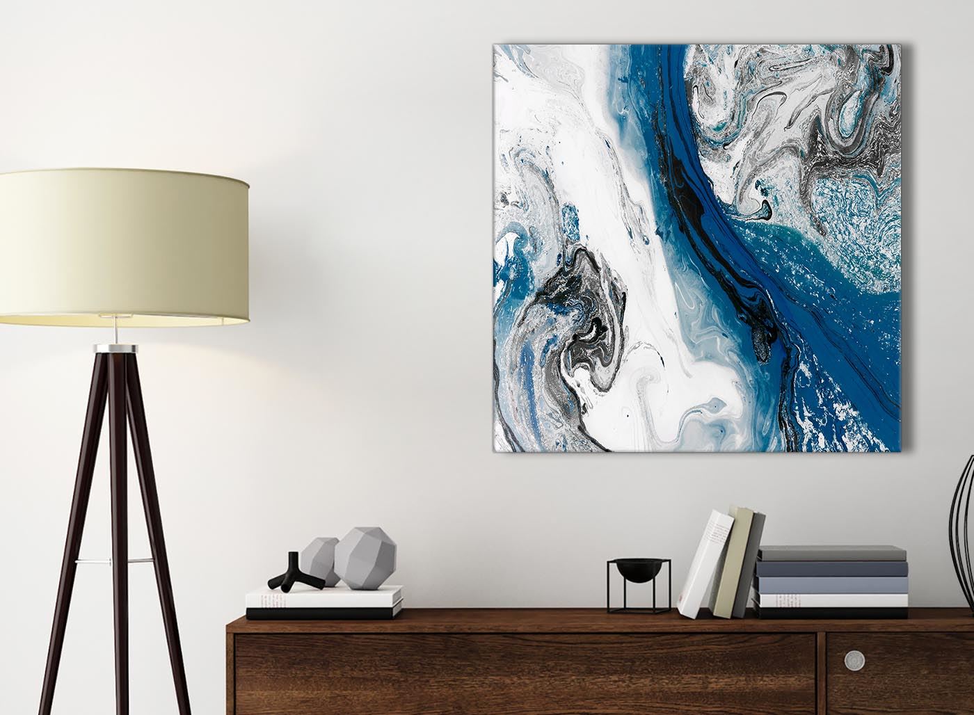 Navy Blue and Grey Swirl Living Room Canvas Wall Art