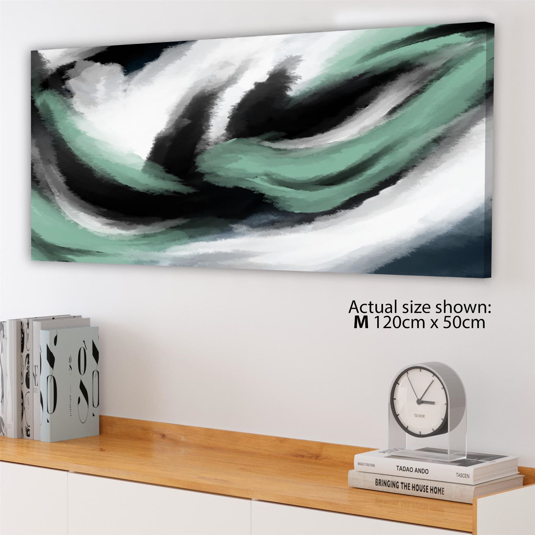 Abstract Green Grey Oil Paint Effect Canvas Wall Art Picture - Picture 34 of 55