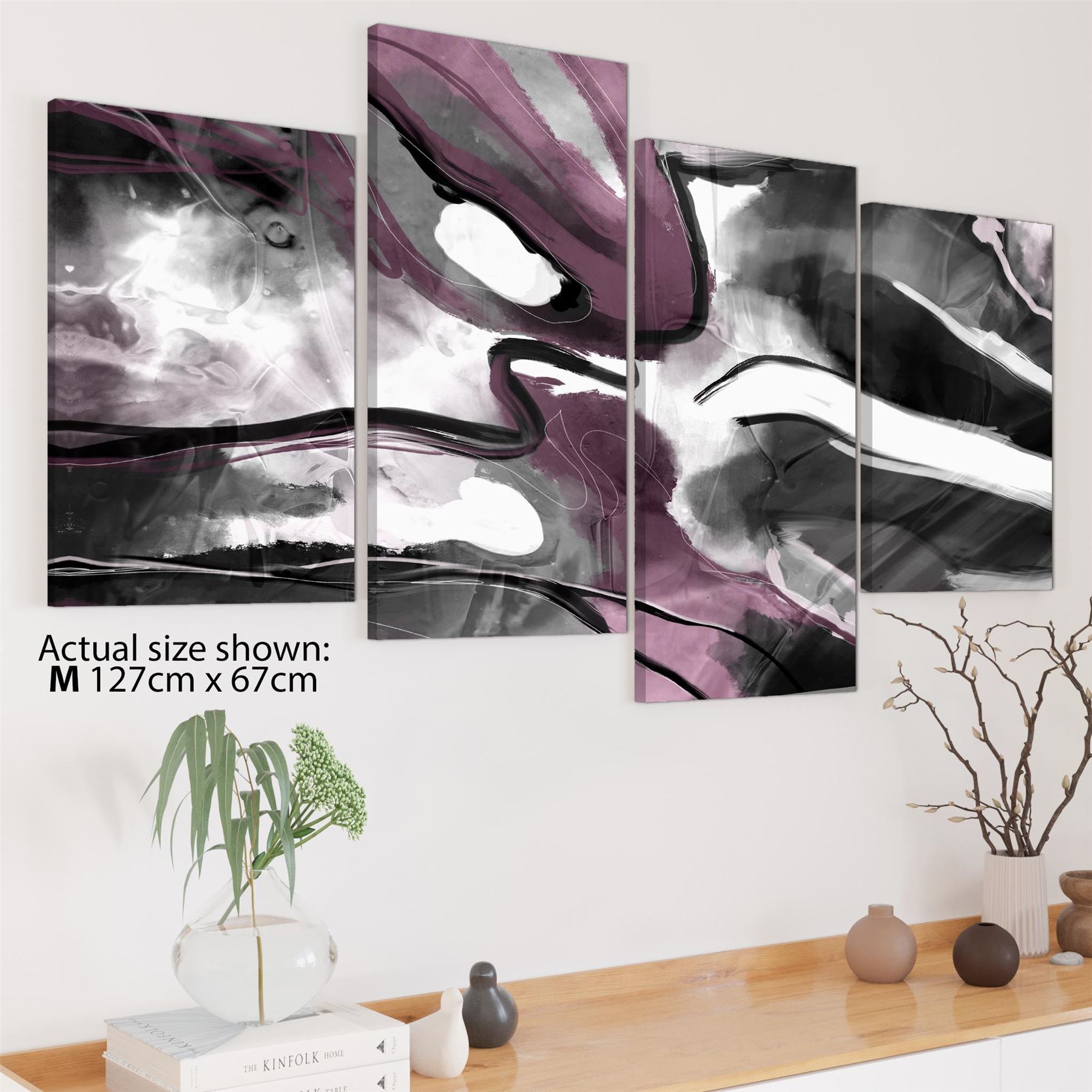 Abstract Plum Grey Watercolour Painting Canvas Wall Art Print - Picture 44 of 55