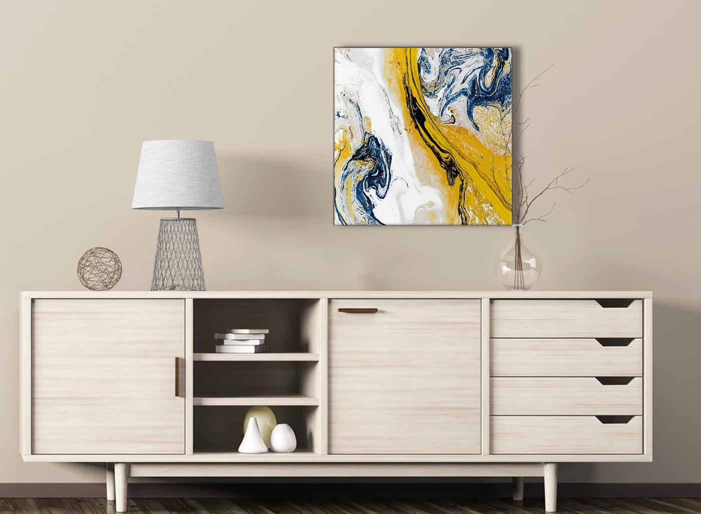 Mustard Yellow and Blue Swirl Living Room Canvas Pictures - Abstract Print - Picture 28 of 32