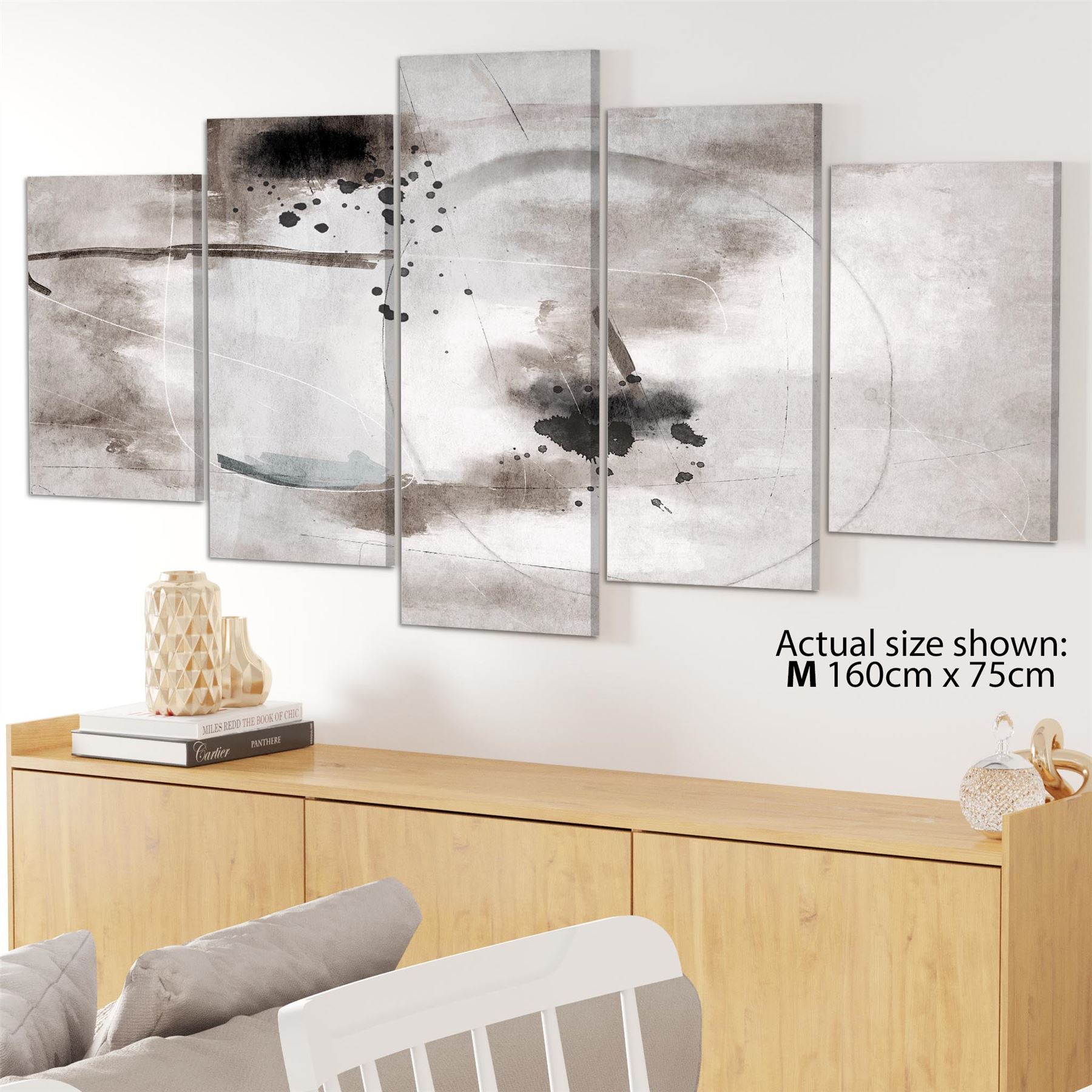 Impresión artística de pared enmarcada gráfica en blanco y negro beige abstracta - Imagen 50 de 55