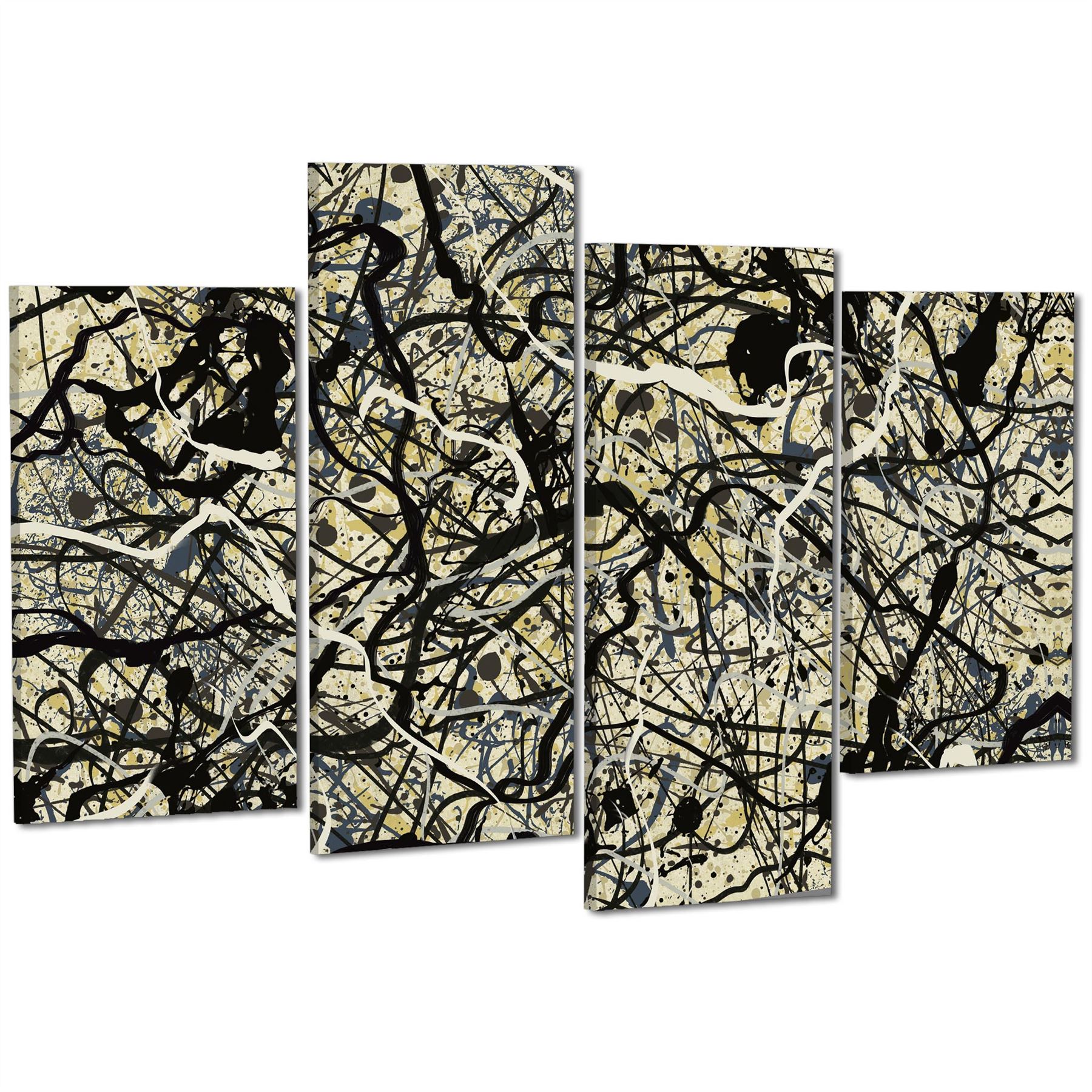 Abstract Grey Cream Jackson Pollock Inspired Style Canvas Wall Art - Picture 42 of 54