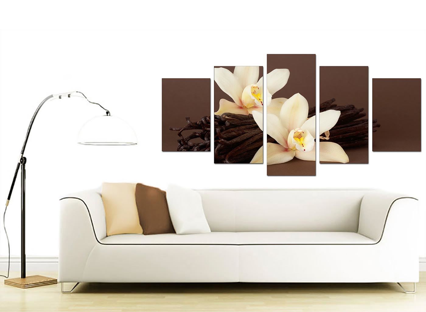 Set of 5 Piece Large Brown Cream Floral Canvas Wall Art