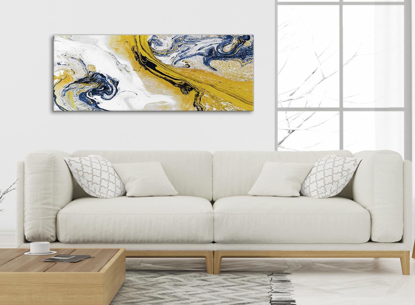Mustard Yellow and Blue Swirl Living Room Canvas Pictures - Abstract Print - Picture 18 of 32