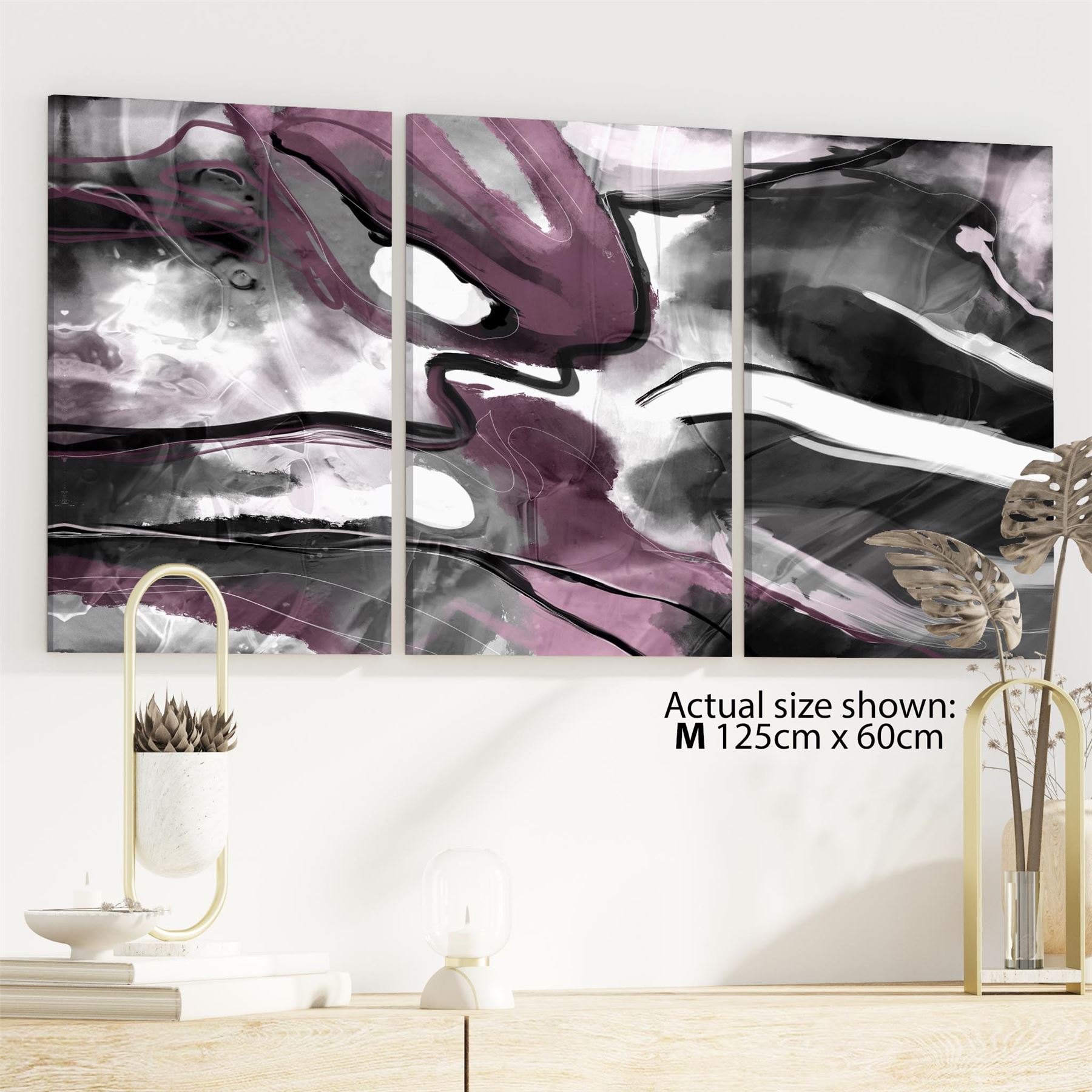Abstract Plum Grey Watercolour Painting Canvas Wall Art Print - Picture 39 of 55