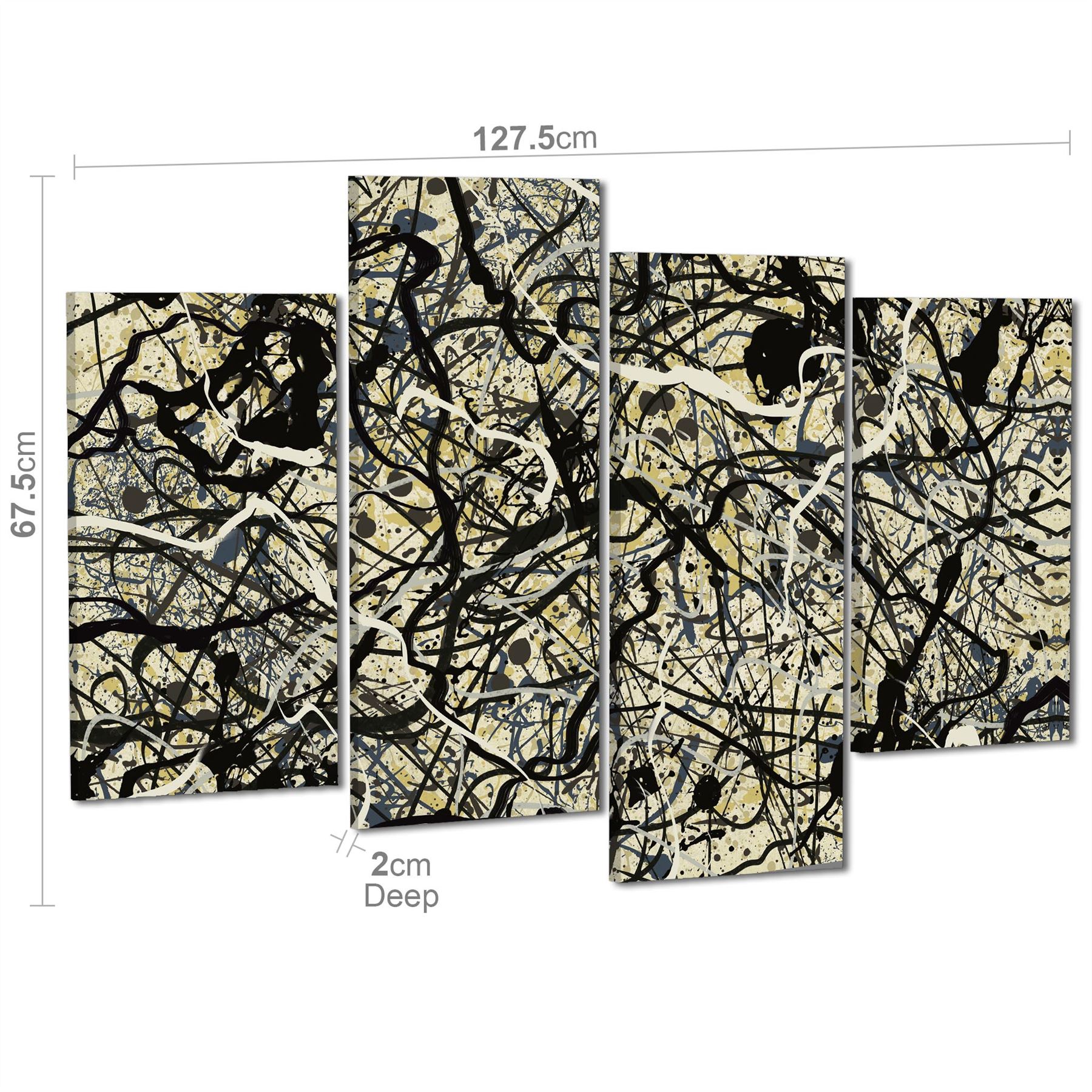 Abstract Grey Cream Jackson Pollock Inspired Style Canvas Wall Art - Picture 45 of 54