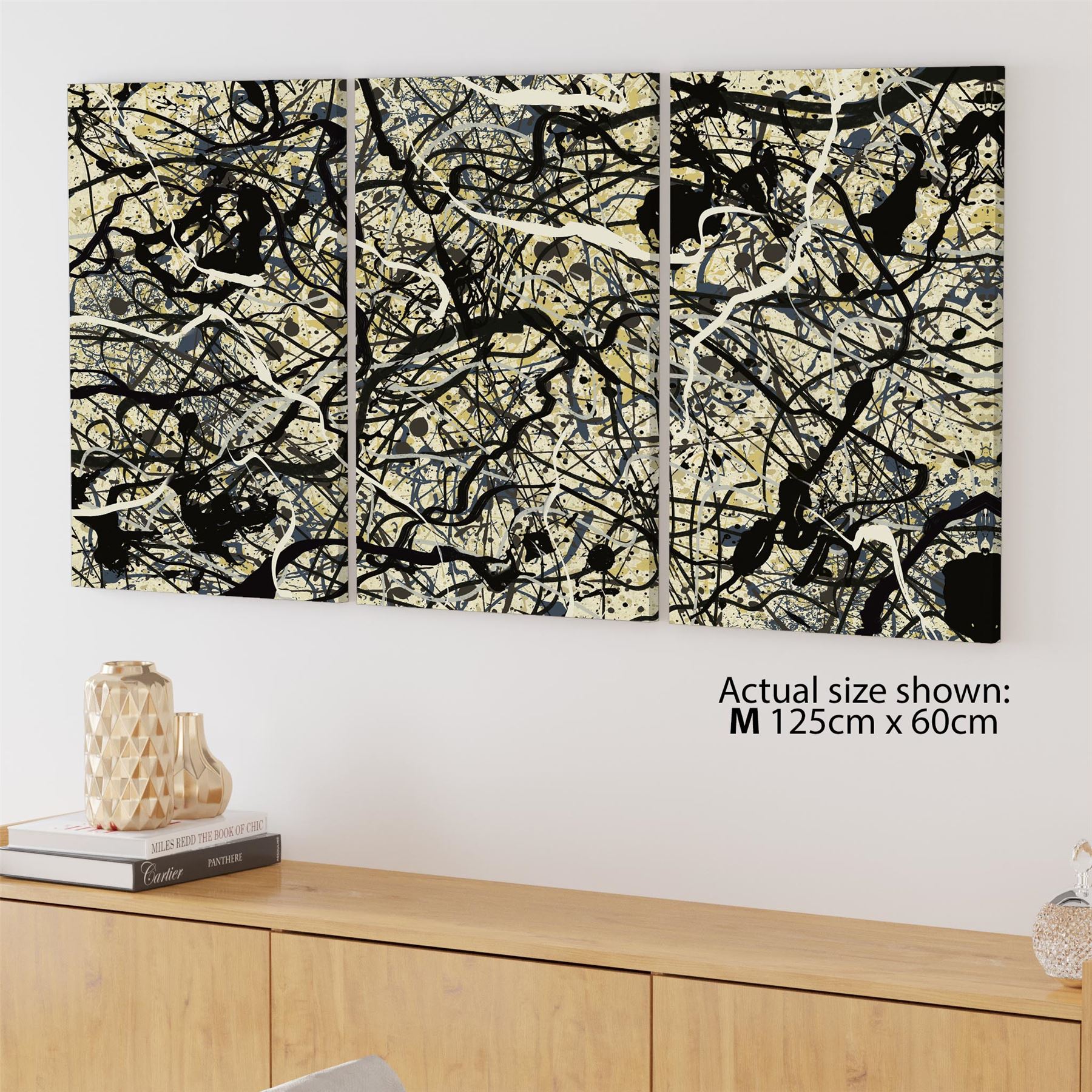 Abstract Grey Cream Jackson Pollock Inspired Style Canvas Wall Art - Picture 37 of 54