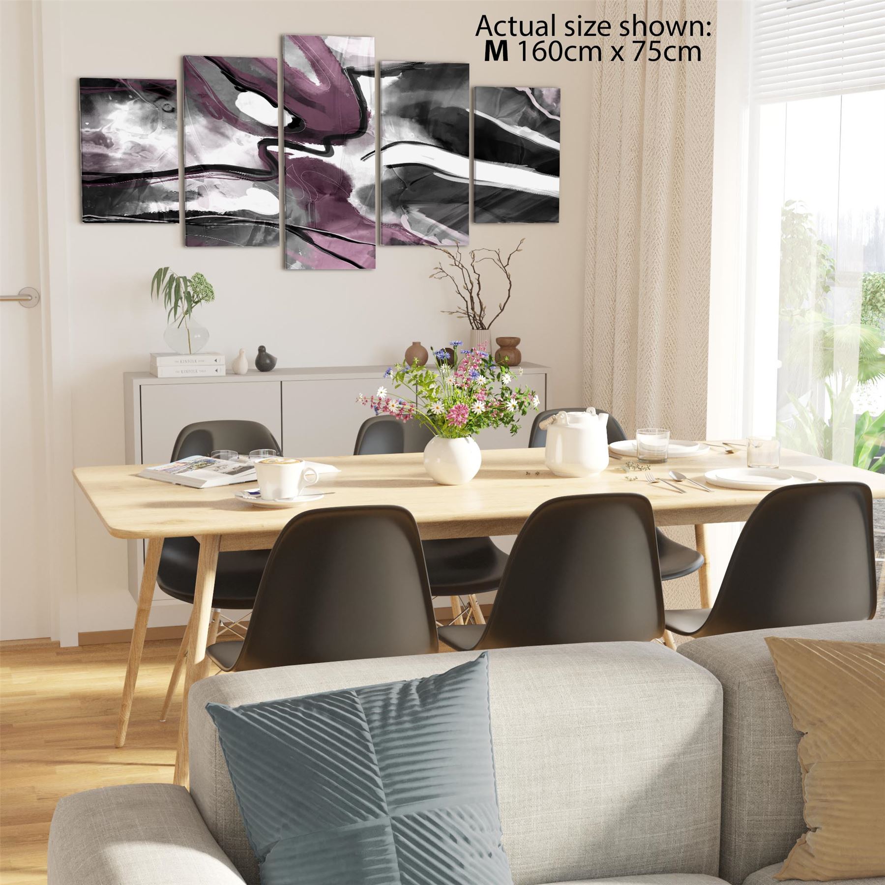 Abstract Plum Grey Watercolour Painting Canvas Wall Art Print - Picture 51 of 55