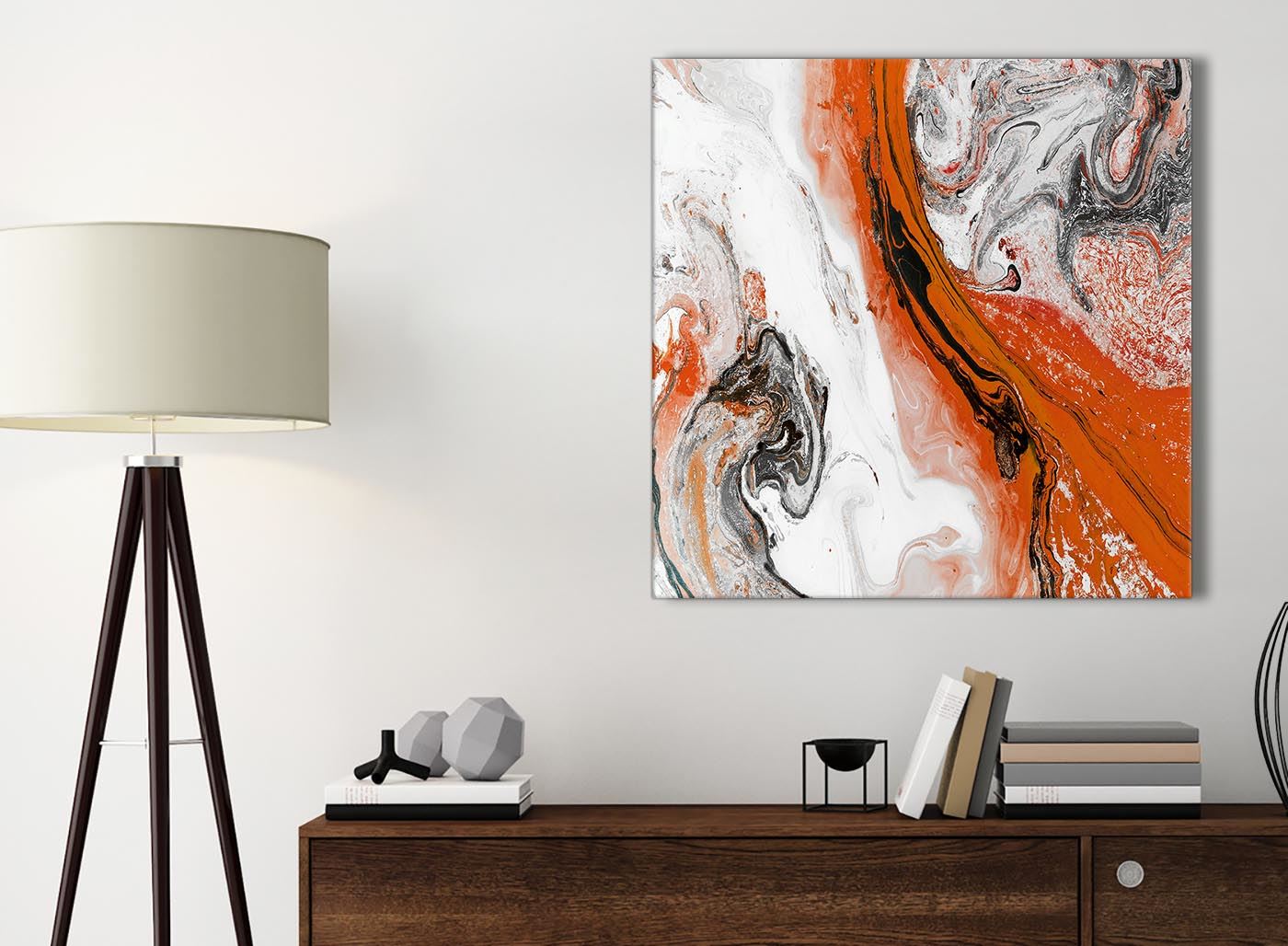 Orange And Grey Swirl Abstract Canvas Wall Art - Living Room Decor, Stretched Giclee Print, Ready To Hang