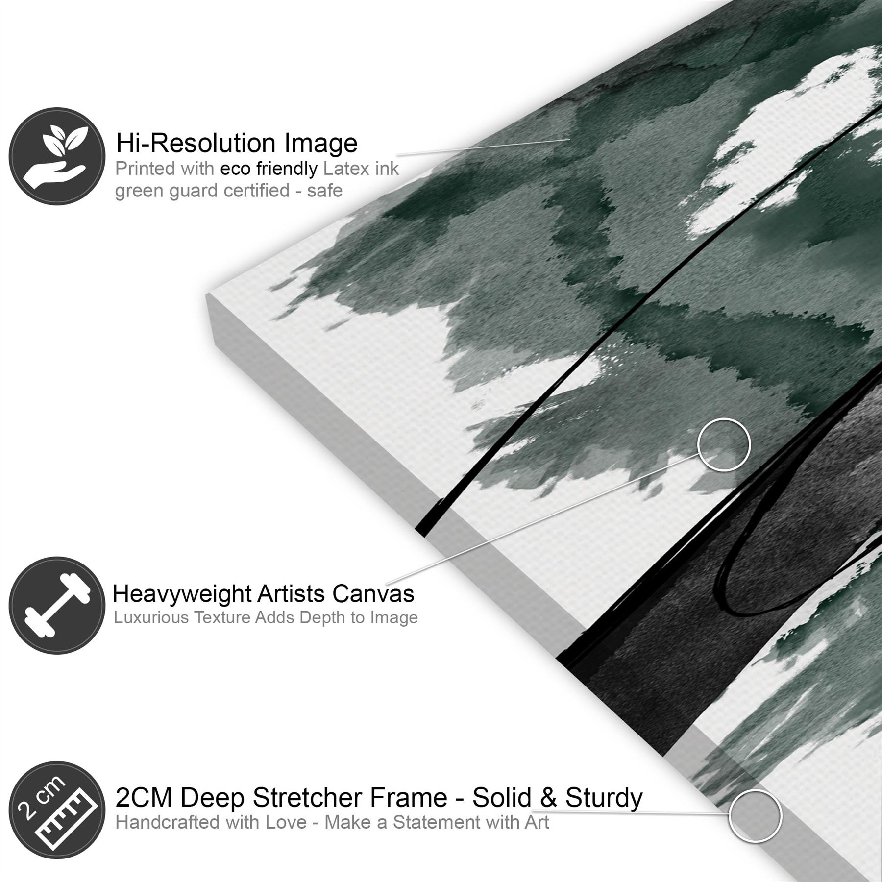 Abstract Green Black Design Canvas Wall Art Picture - Picture 7 of 55