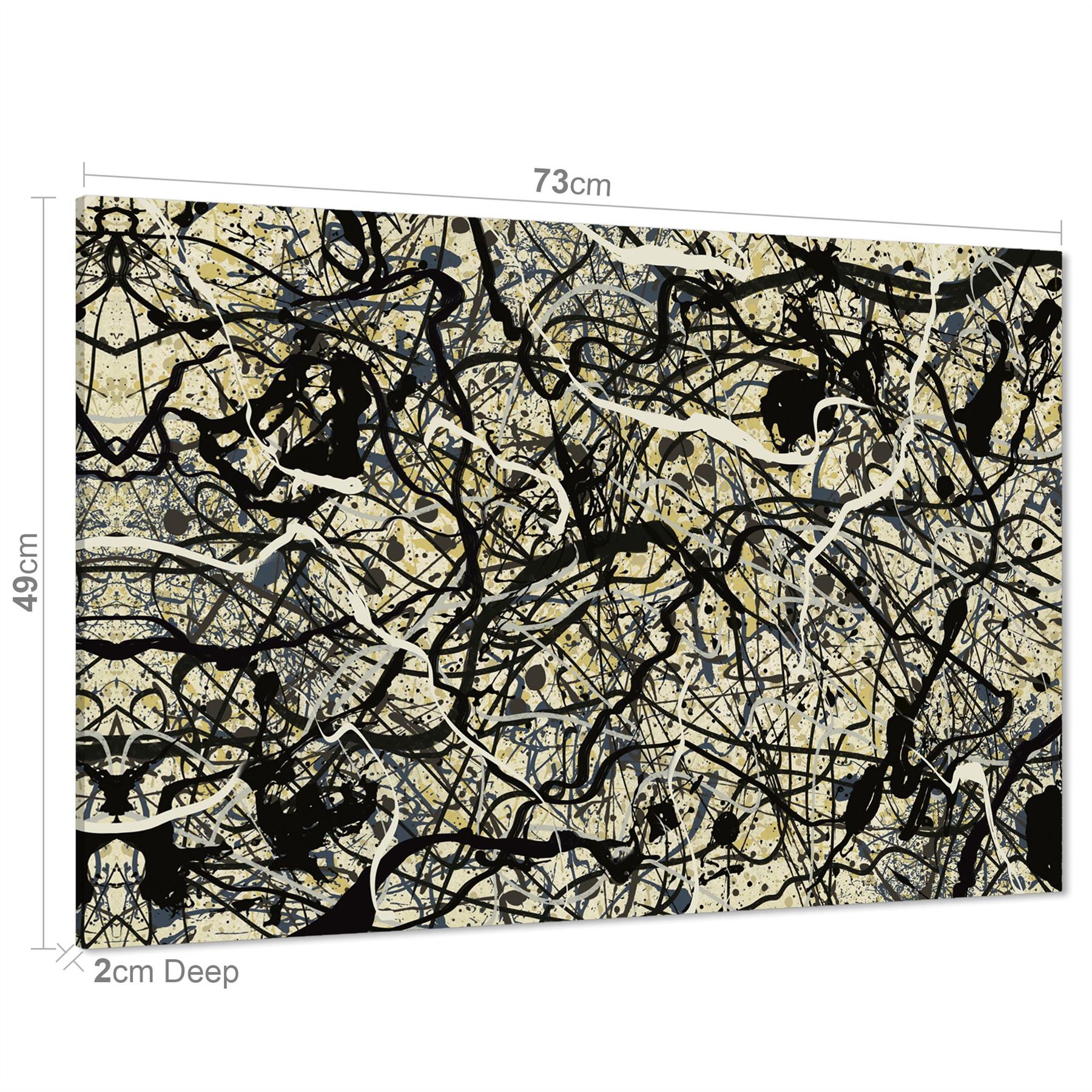 Abstract Grey Cream Jackson Pollock Inspired Style Canvas Wall Art - Picture 16 of 54