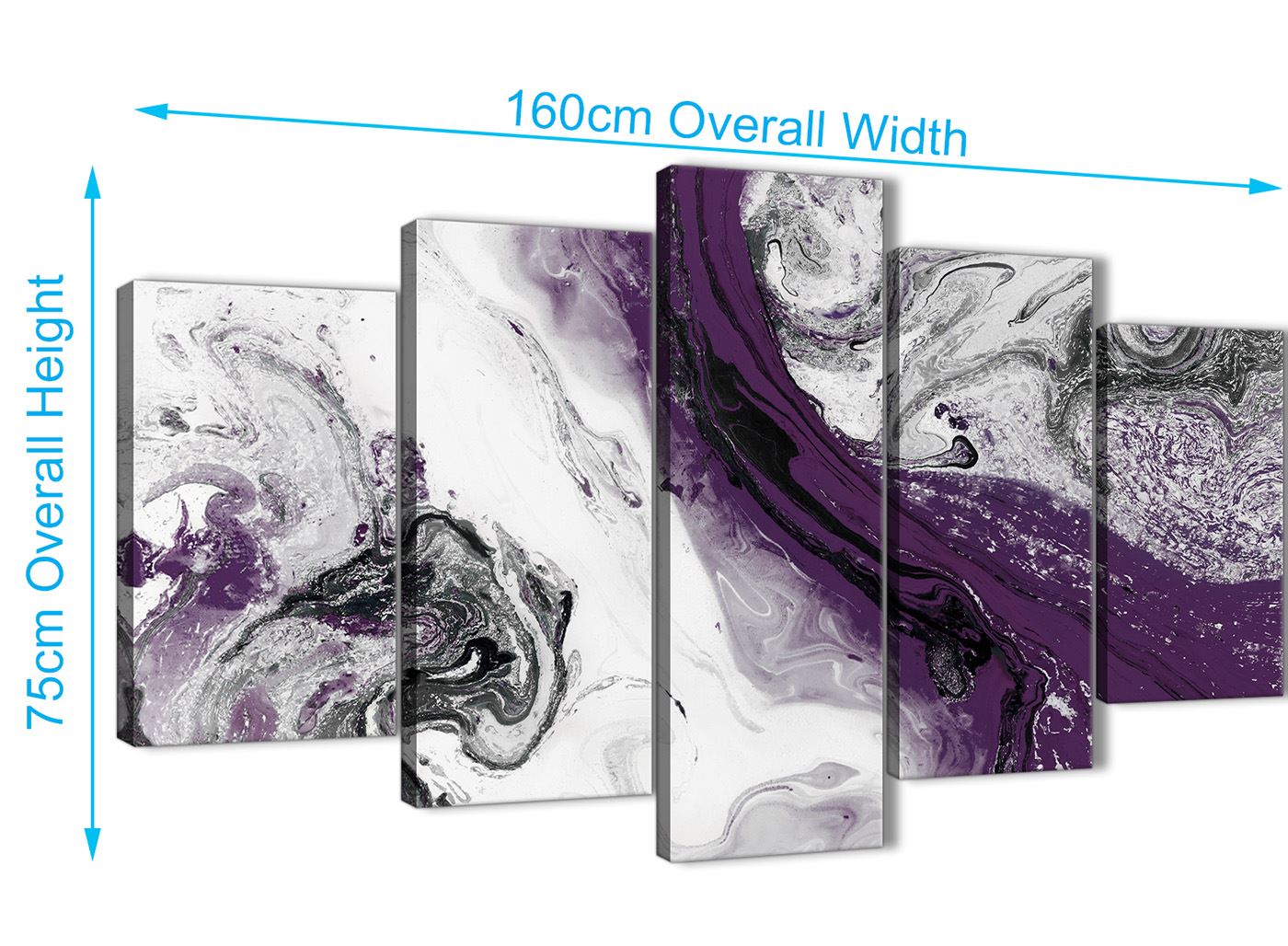 Purple and Grey Swirl Living Room Canvas Wall Art Accessories - Abstract Print - Picture 12 of 25