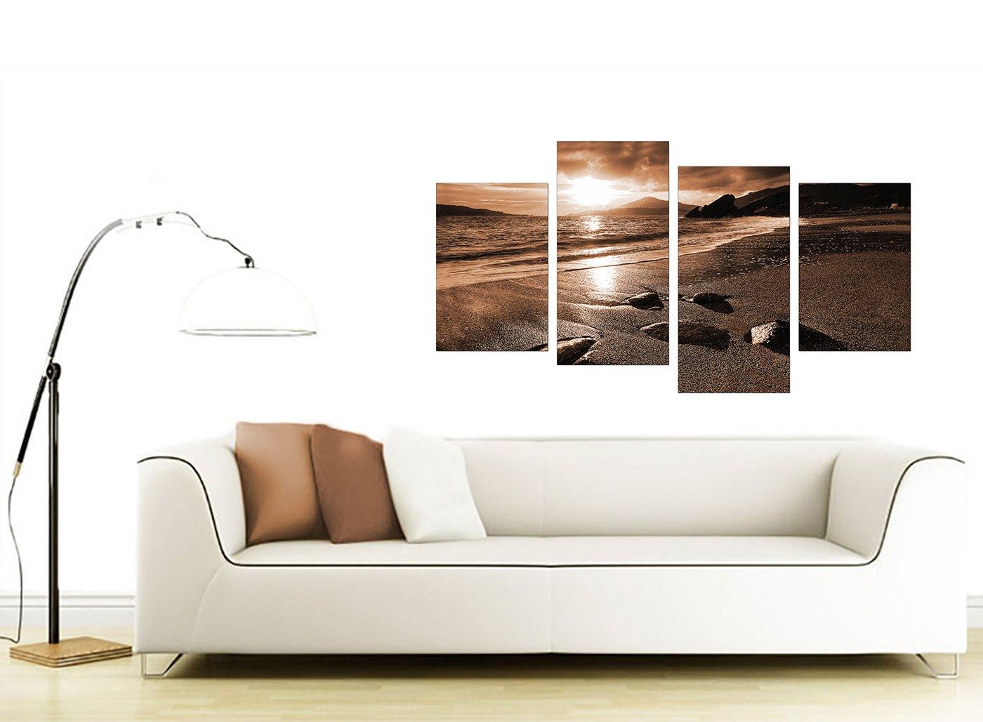 Large Brown Sepia Beach Canvas Wall Art Pictures 130cm Prints XL 4076