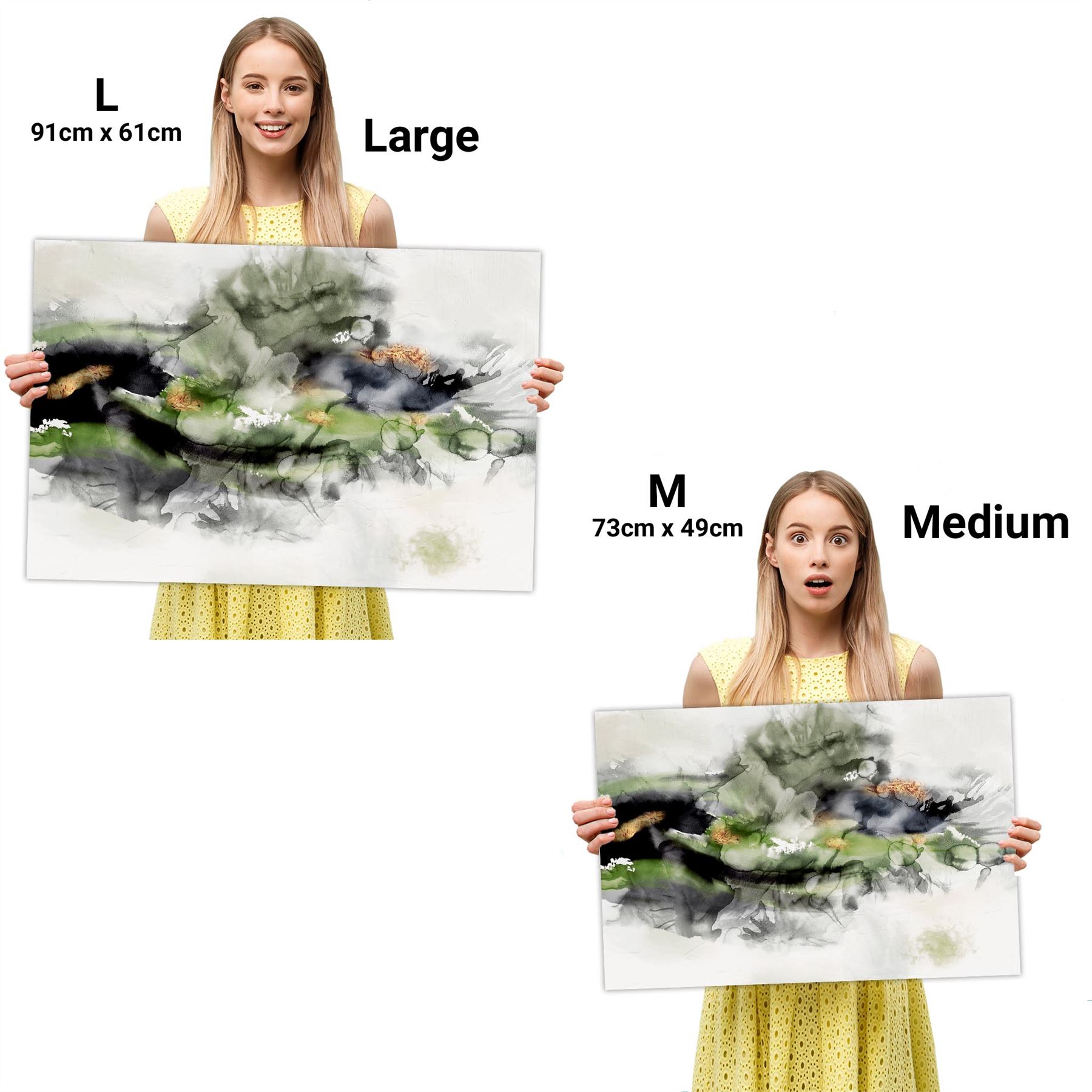 Abstract Lime Green Grey Watercolour Canvas Art Pictures - Picture 28 of 54