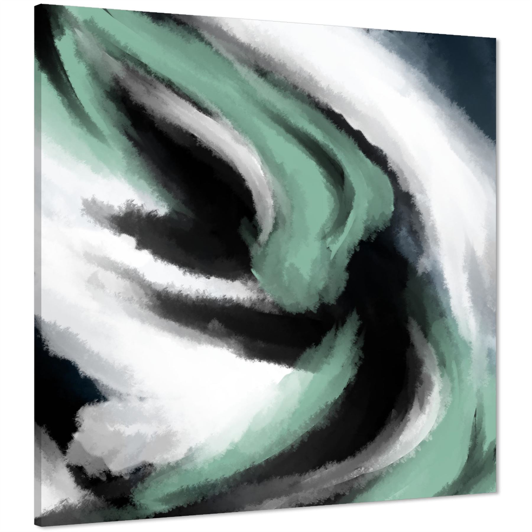 Abstract Green Grey Oil Paint Effect Canvas Wall Art Picture - Picture 8 of 55