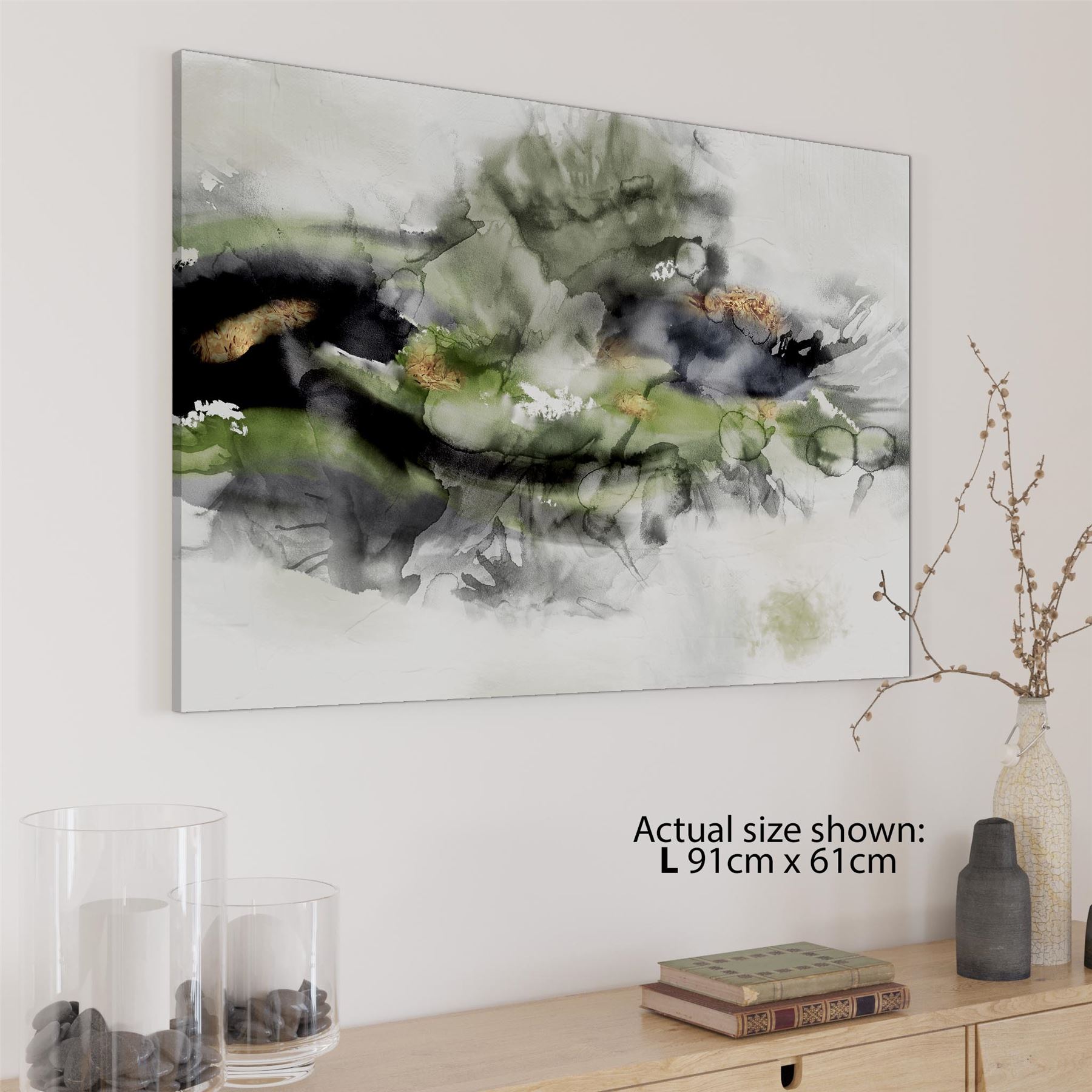 Abstract Lime Green Grey Watercolour Canvas Art Pictures - Picture 26 of 54