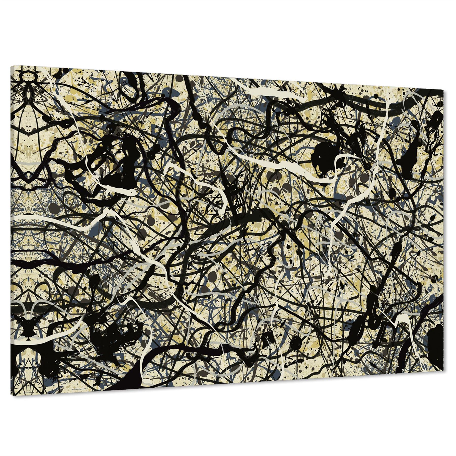 Abstract Grey Cream Jackson Pollock Inspired Style Canvas Wall Art - Picture 14 of 54