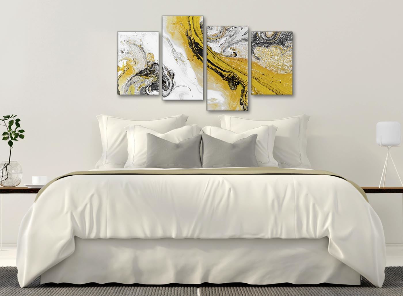 Mustard Yellow and Grey Swirl Bedroom Canvas Wall Art - Abstract Print - Picture 8 of 32