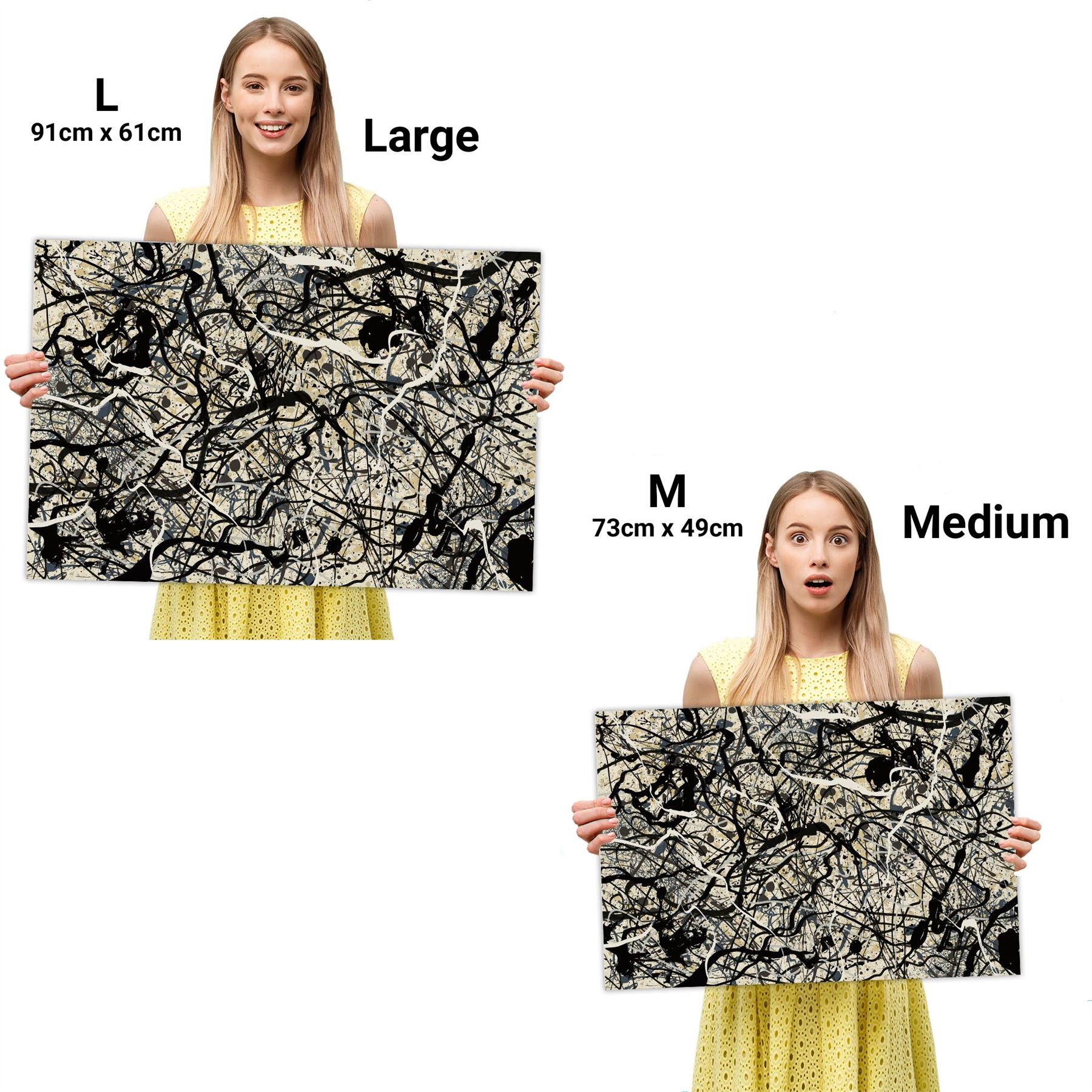 Abstract Grey Cream Jackson Pollock Inspired Style Canvas Wall Art - Picture 28 of 54