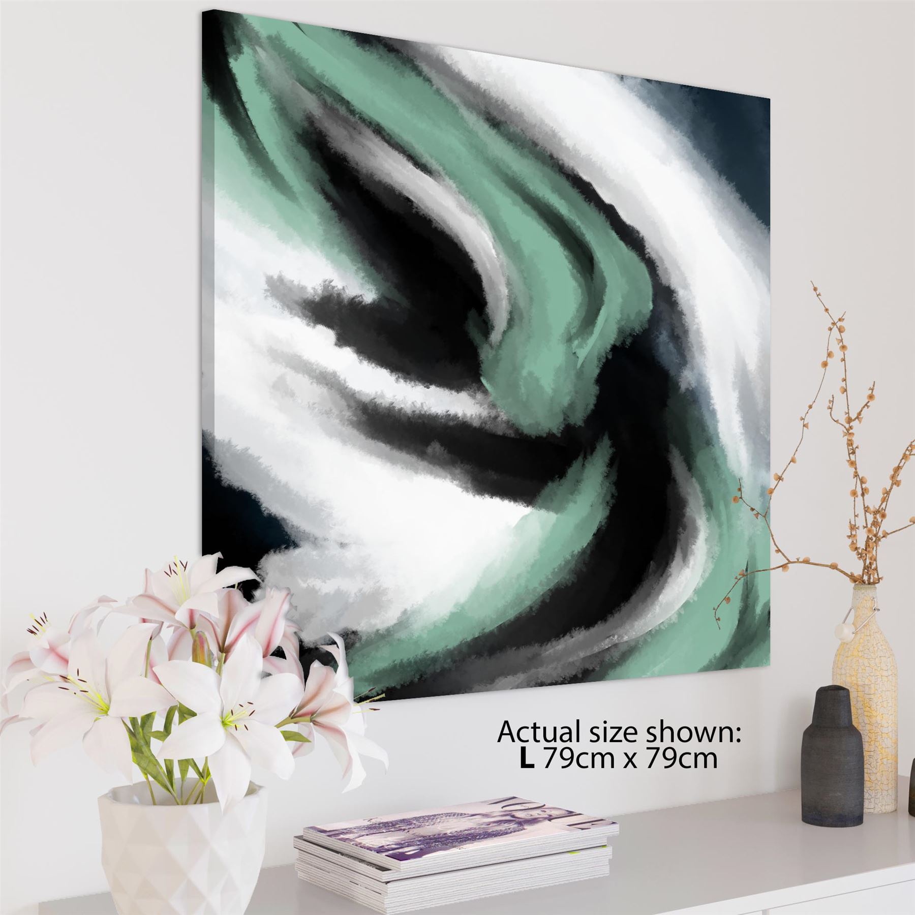 Abstract Green Grey Oil Paint Effect Canvas Wall Art Picture - Picture 9 of 55