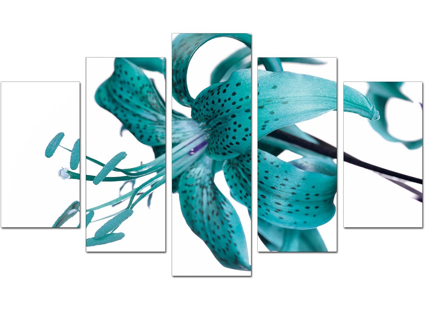 5 Piece Teal Floral Canvas Art Wall Pictures Set Green Blue Print 5054