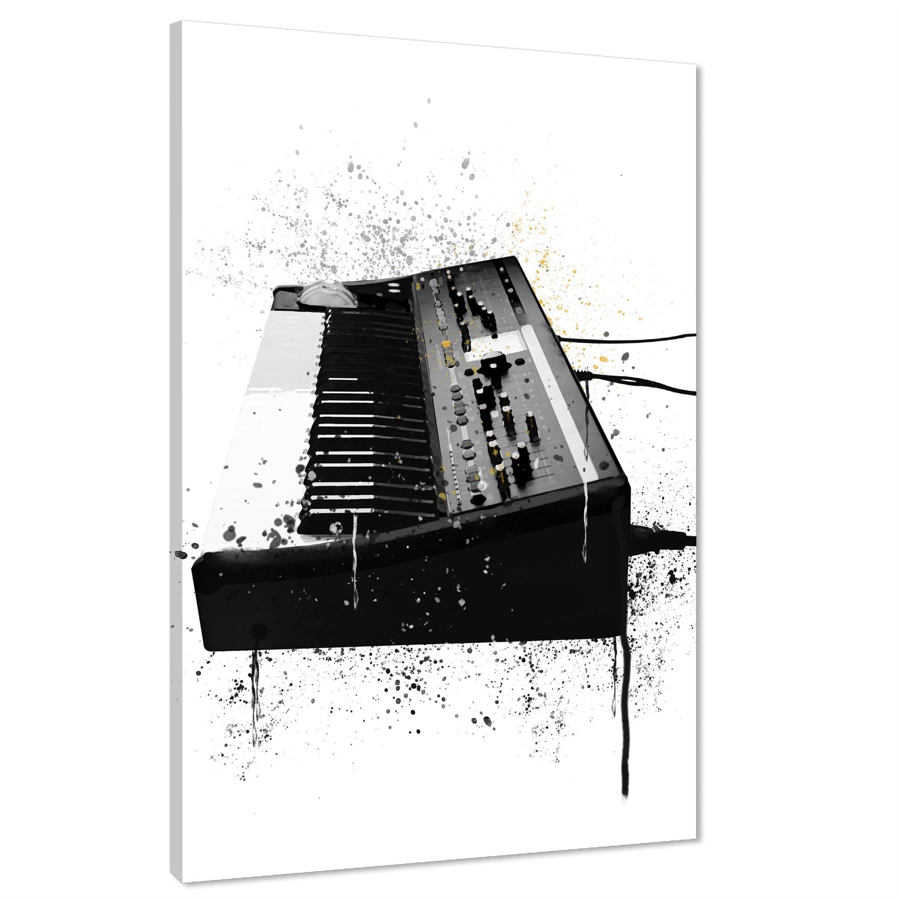 Synthesizer Keyboard Canvas Wall Art Picture Black and White Music Themed - Picture 2 of 13