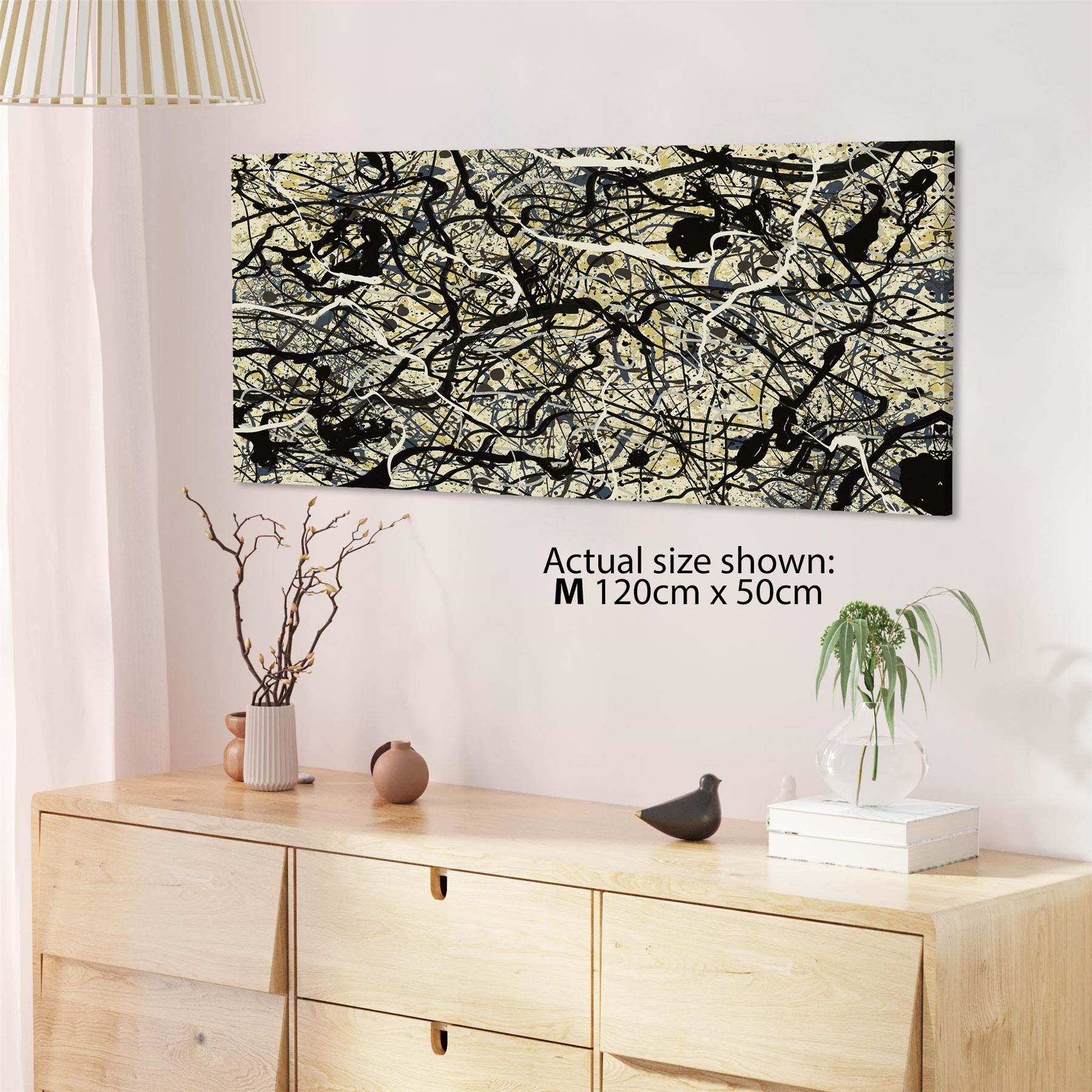 Abstract Grey Cream Jackson Pollock Inspired Style Canvas Wall Art - Picture 33 of 54
