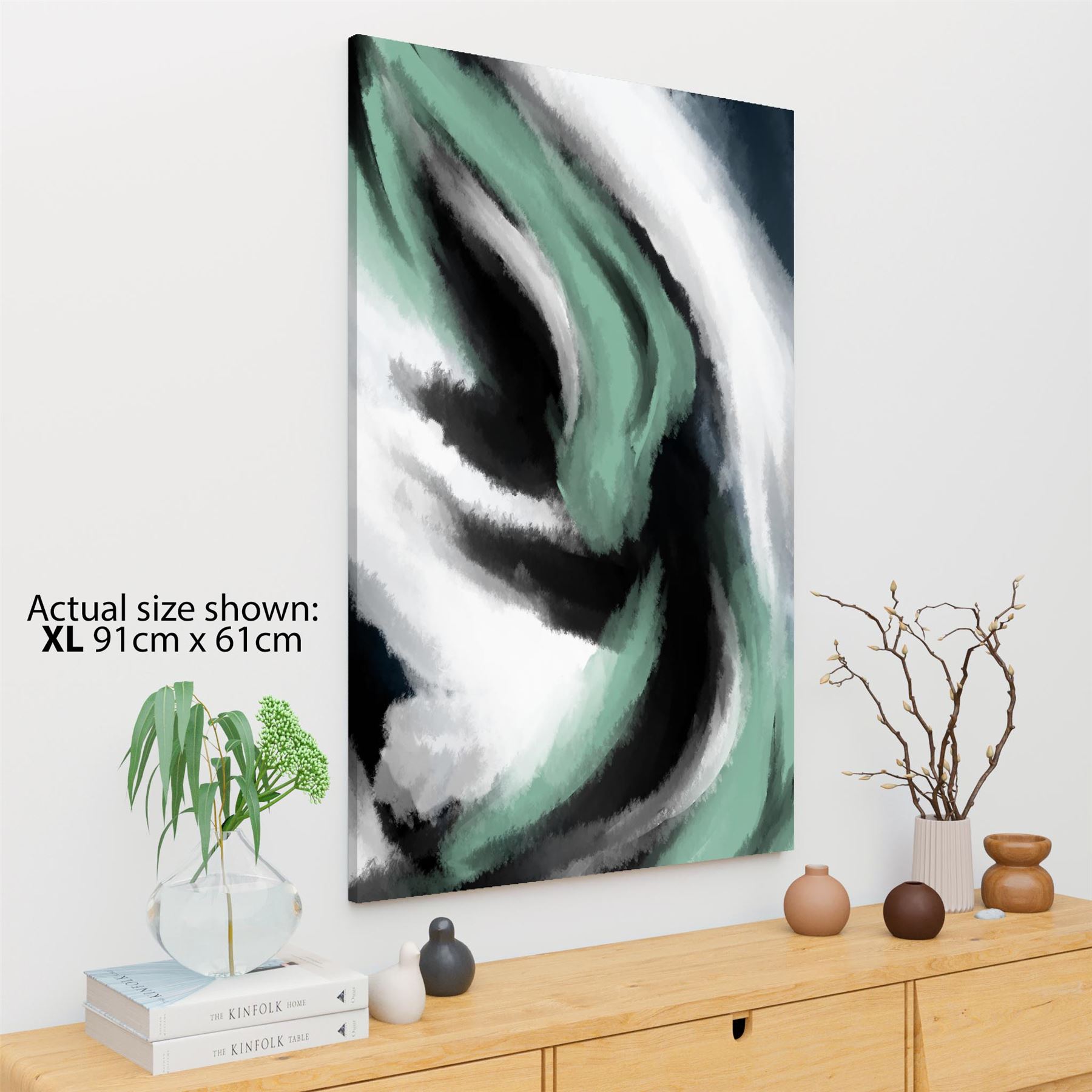 Abstract Green Grey Oil Paint Effect Canvas Wall Art Picture - Picture 27 of 55