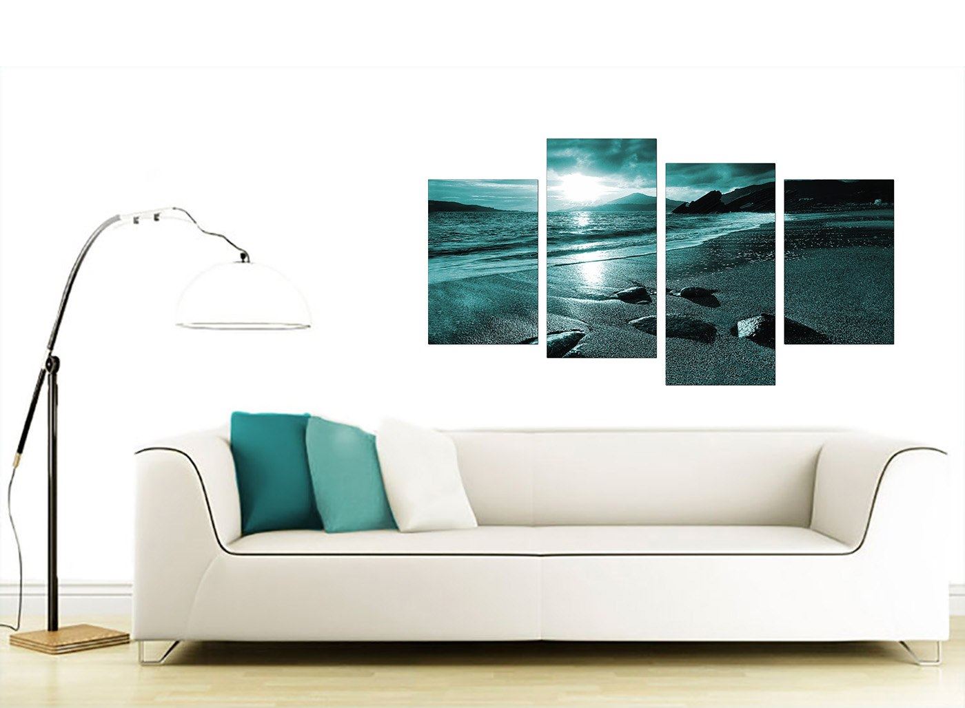 Large Teal Landscape Canvas Wall Art Pictures XL 130cm Prints Set 4079